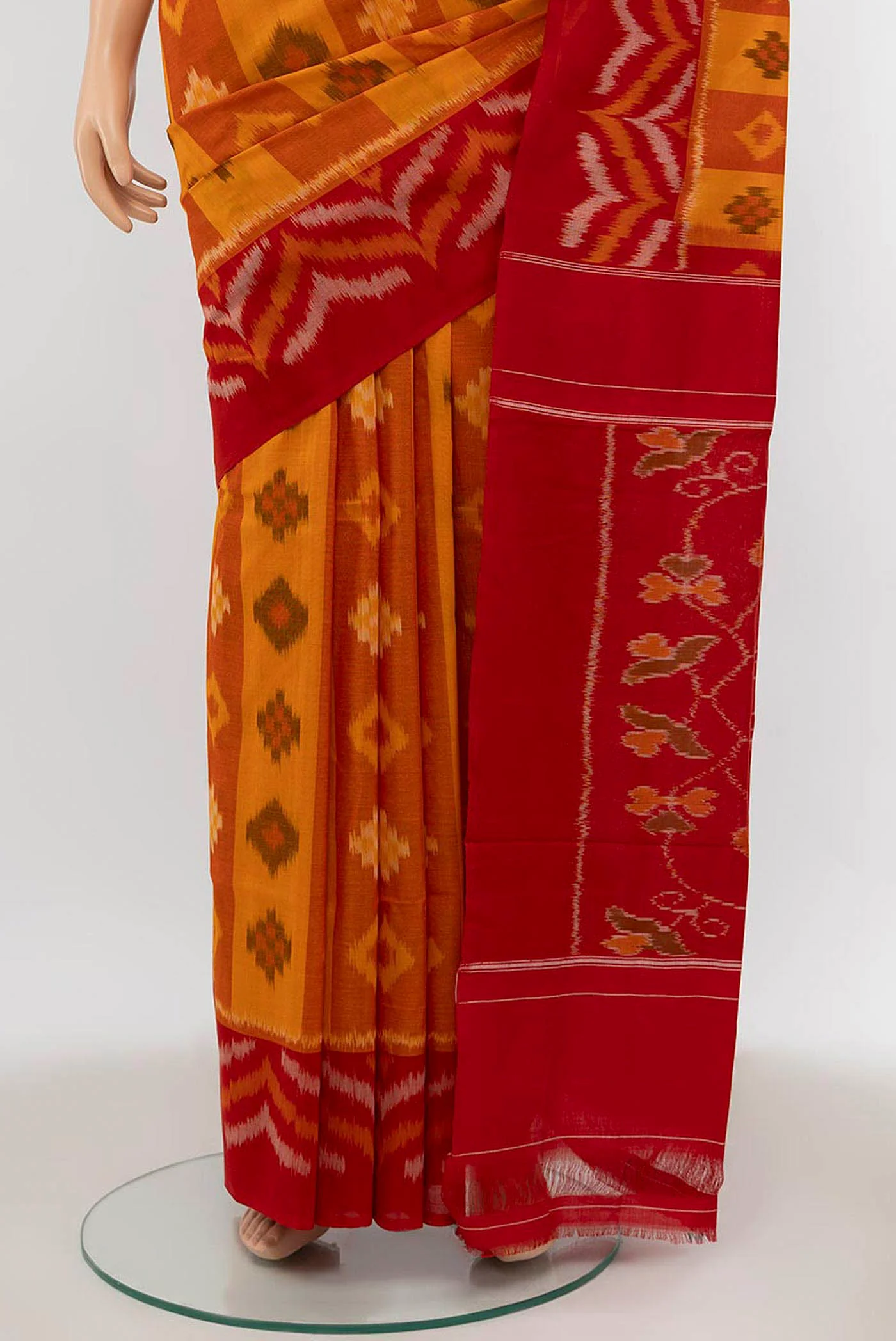 Mustard Pochampally Cotton Saree - Image 3