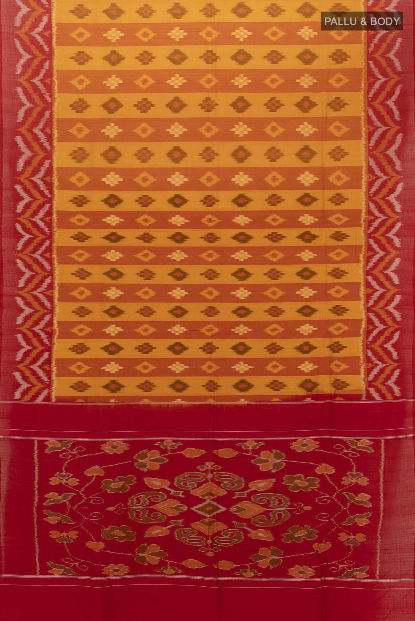 Mustard Pochampally Cotton Saree - Image 5