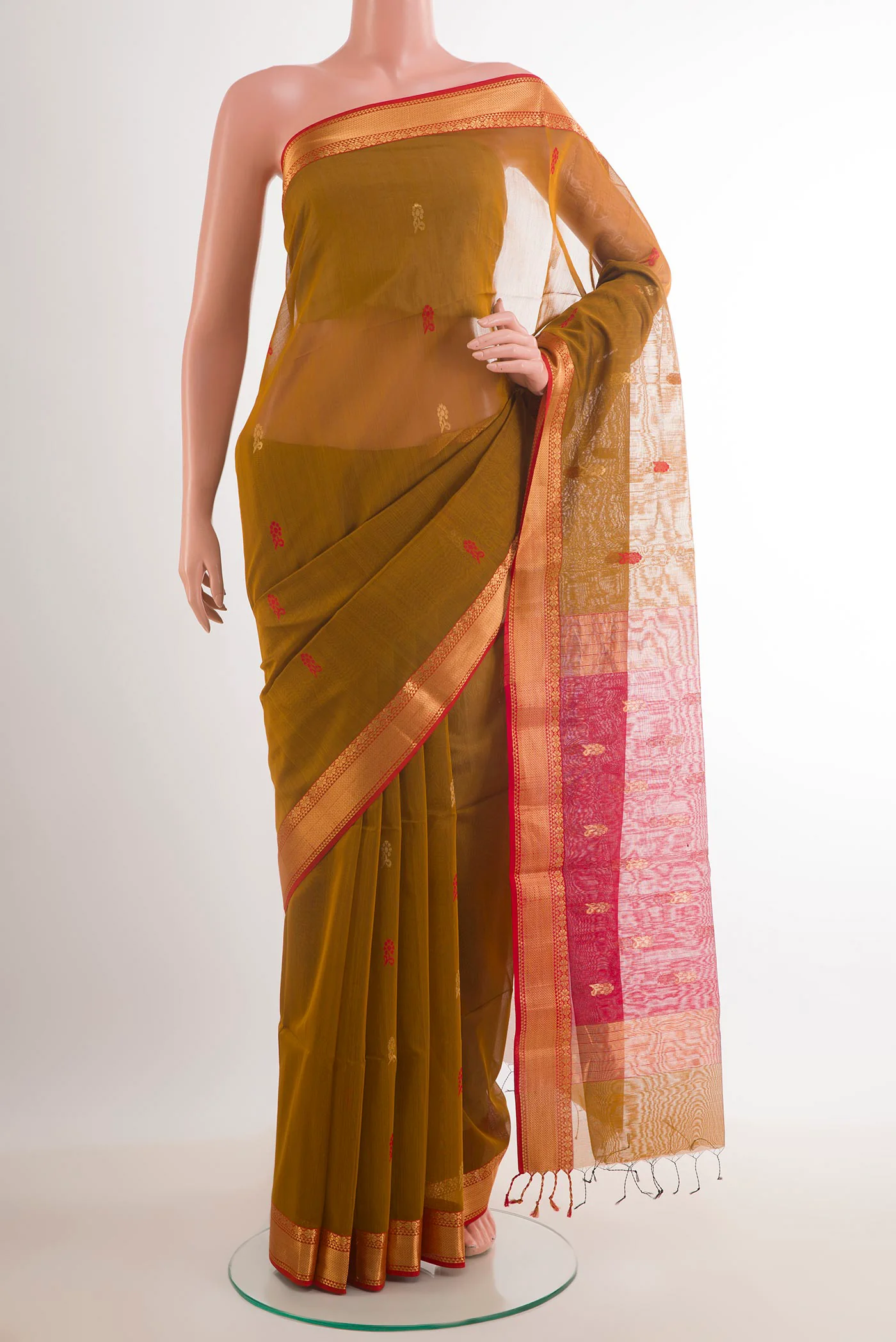 Mehandi Green Maheshwari Silk Cotton Saree