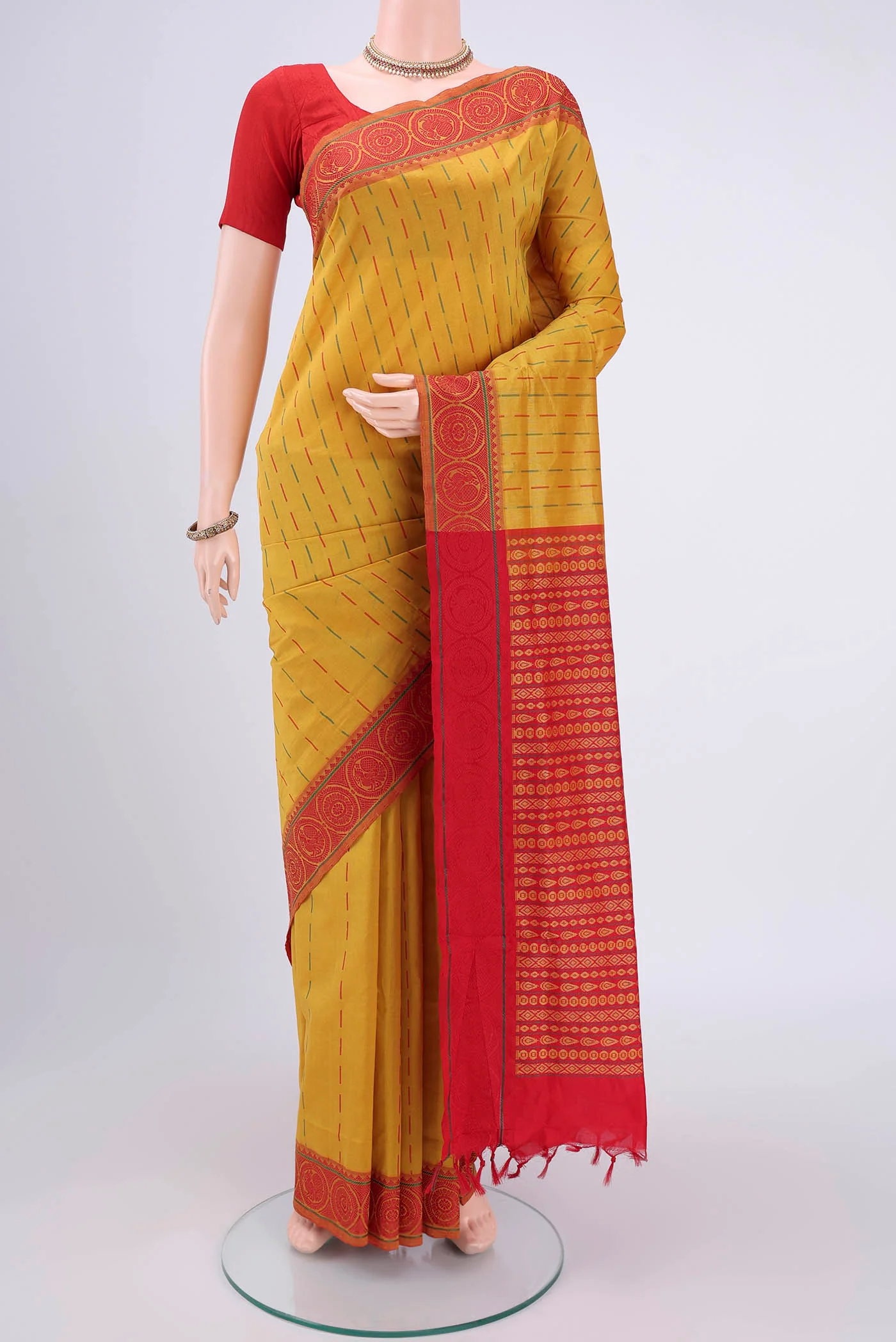 Mustard Blended Poly Cotton Saree