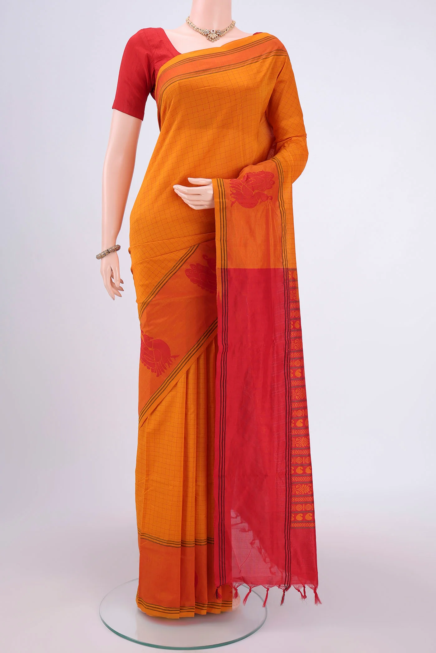 Yellow Blended Poly Cotton Saree