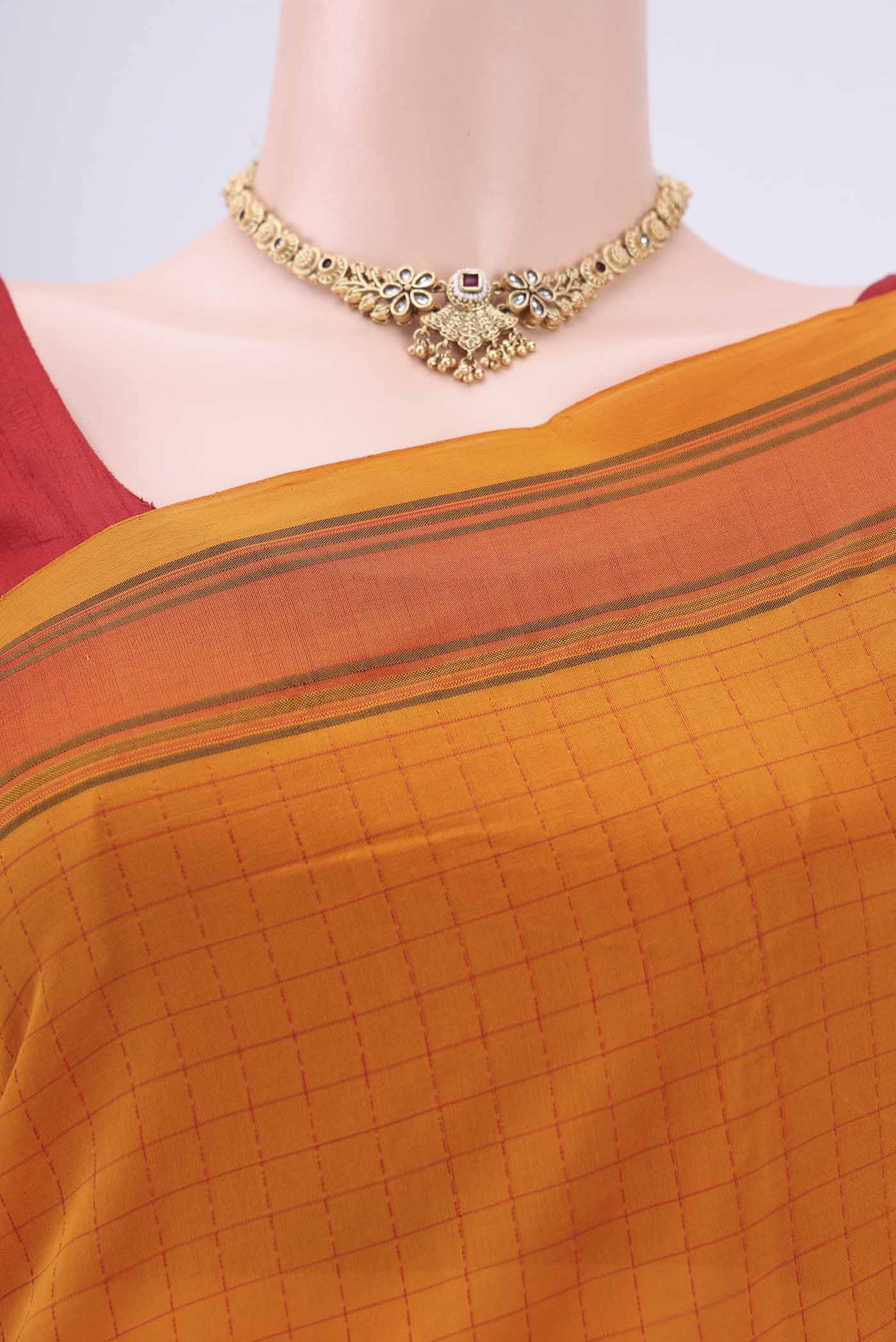 Yellow Blended Poly Cotton Saree - Image 2