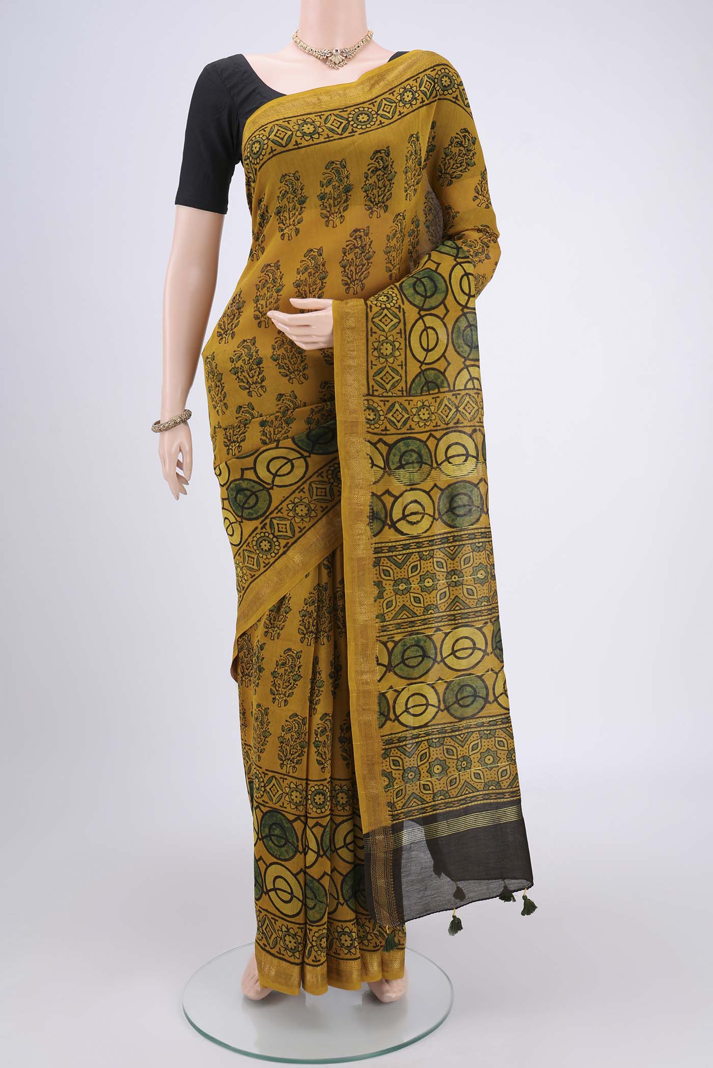 Mustard Chanderi Silk Cotton Saree