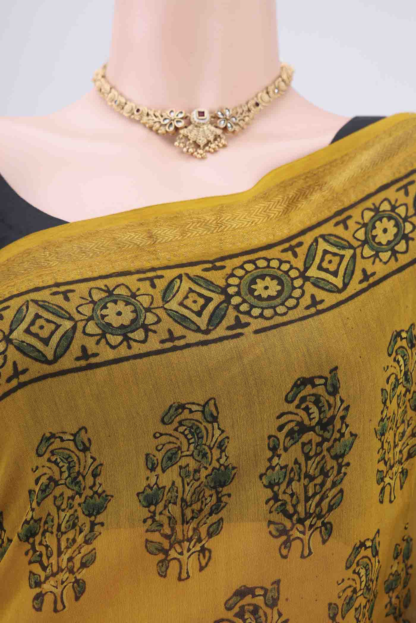 Mustard Chanderi Silk Cotton Saree - Image 2