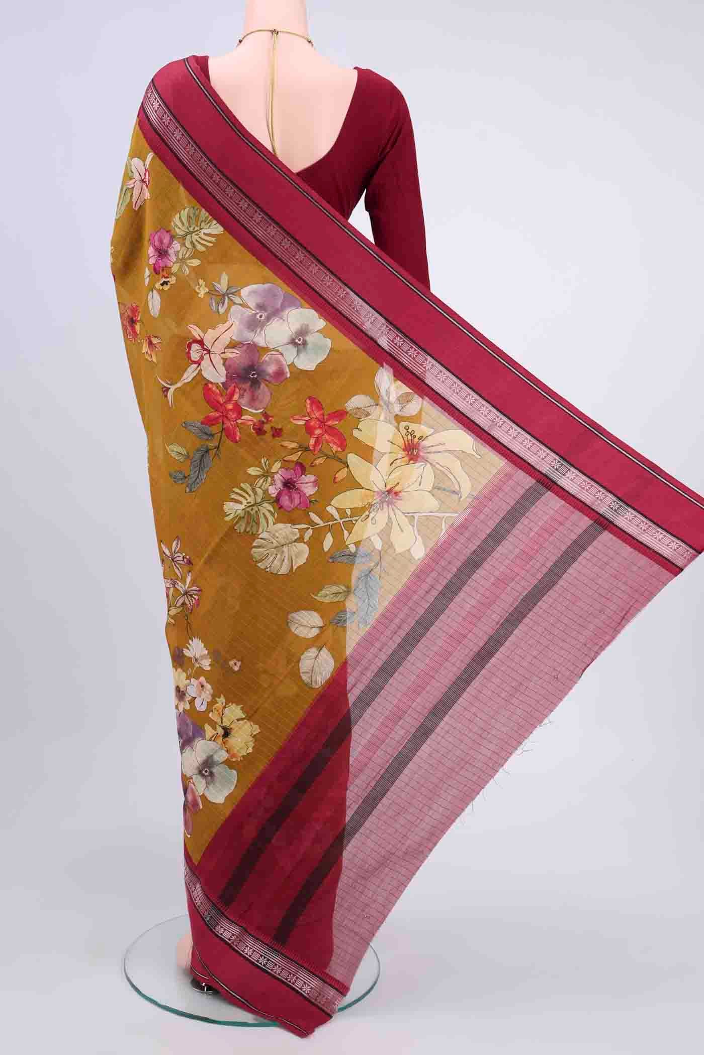 Mustard Chanderi Silk Cotton Saree - Image 3