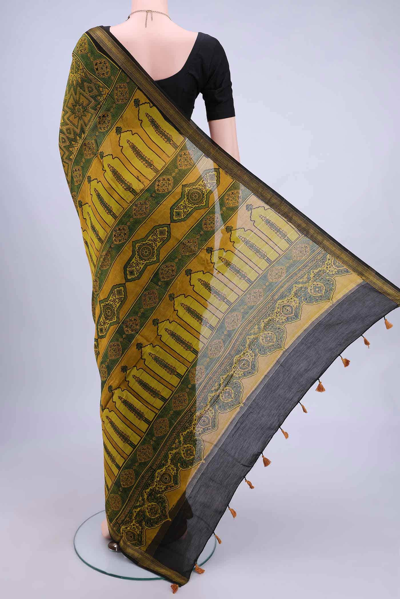 Mustard Chanderi Silk Cotton Saree - Image 2