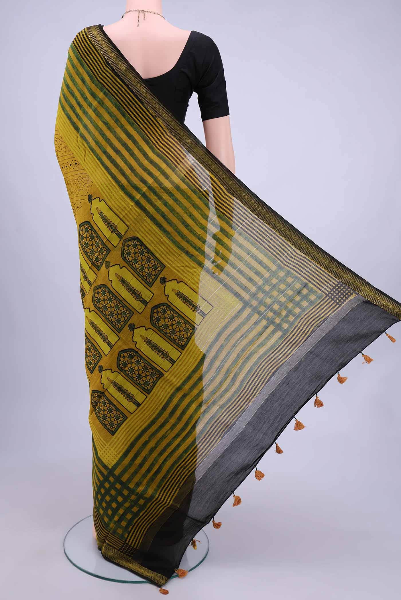 Mustard Chanderi Silk Cotton Saree - Image 2