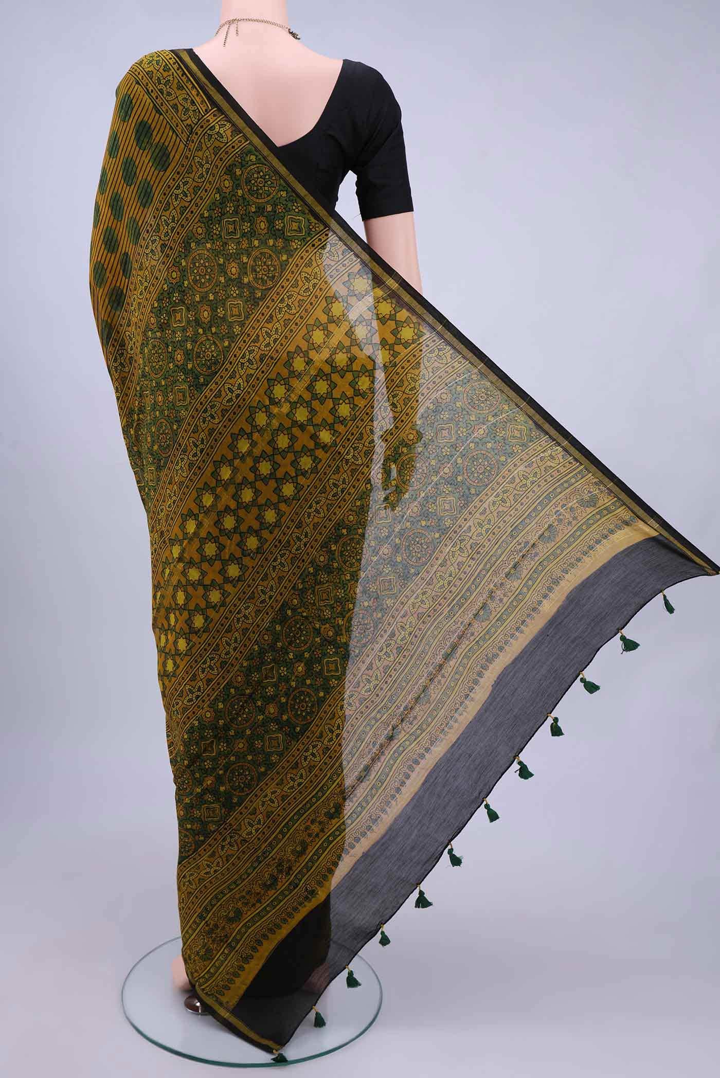 Mustard Chanderi Silk Cotton Saree - Image 2