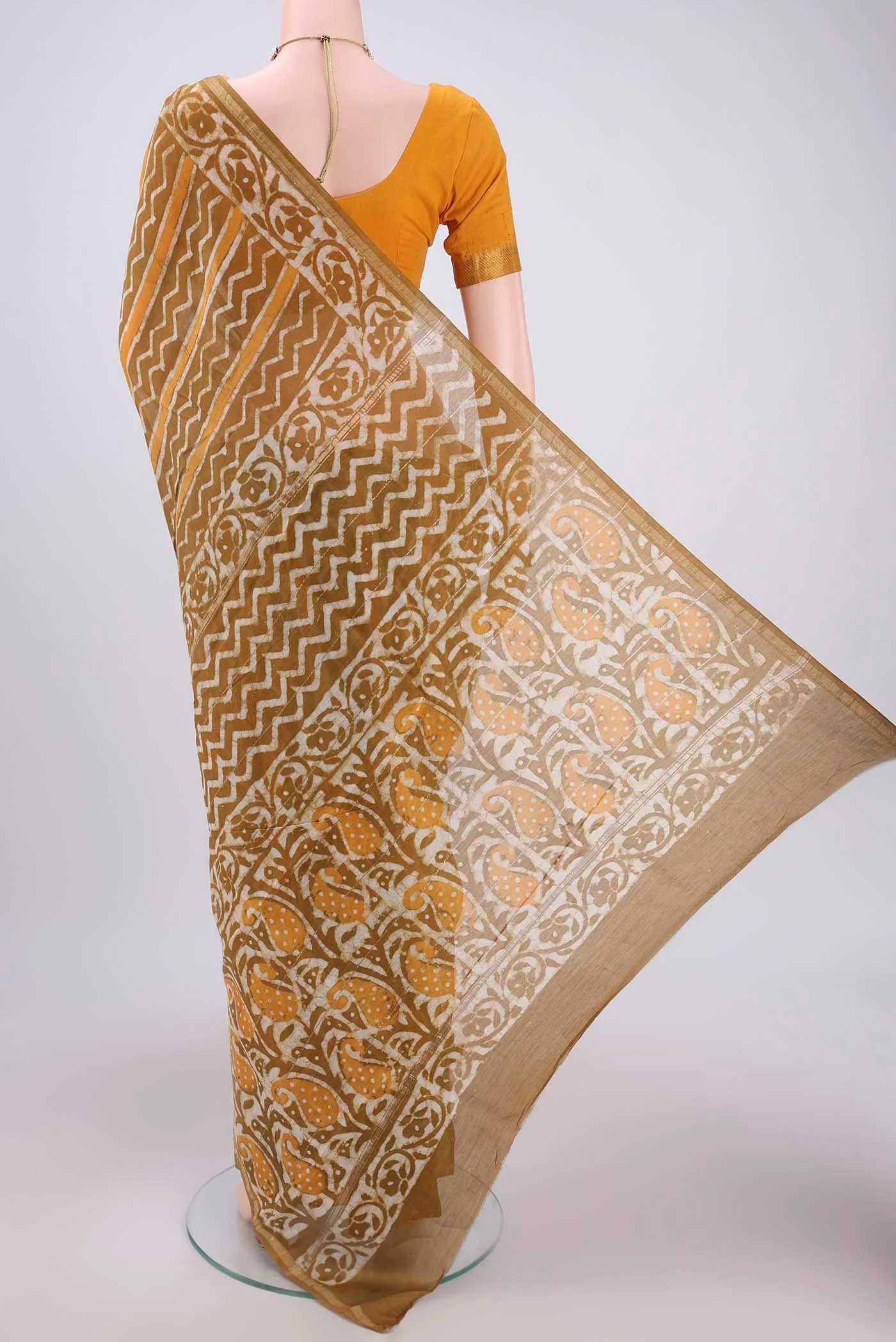 Mustard Chanderi Silk Cotton Saree - Image 3