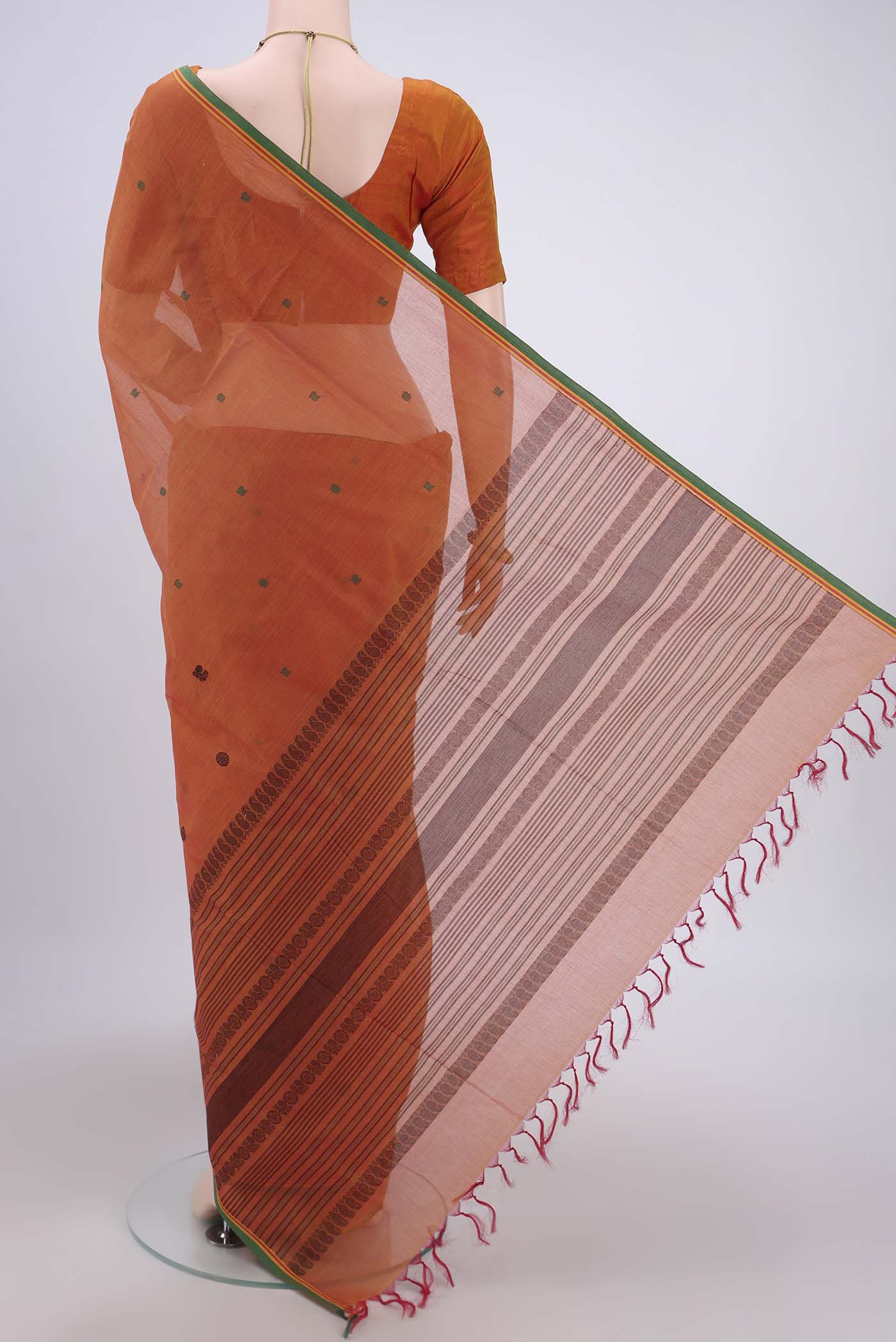 Rust Coimbatore Cotton Saree - Image 3