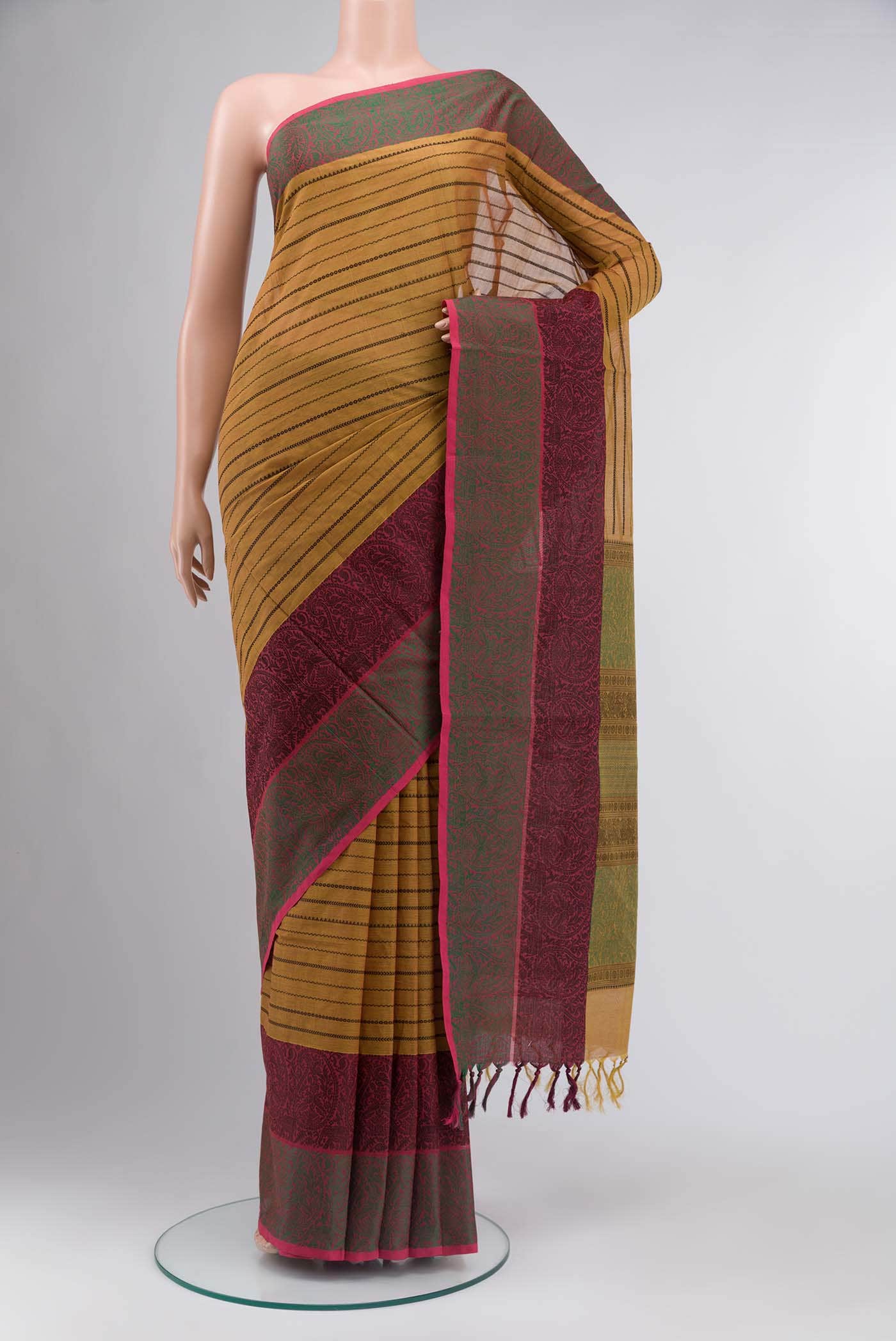 Mustard Coimbatore Cotton Saree