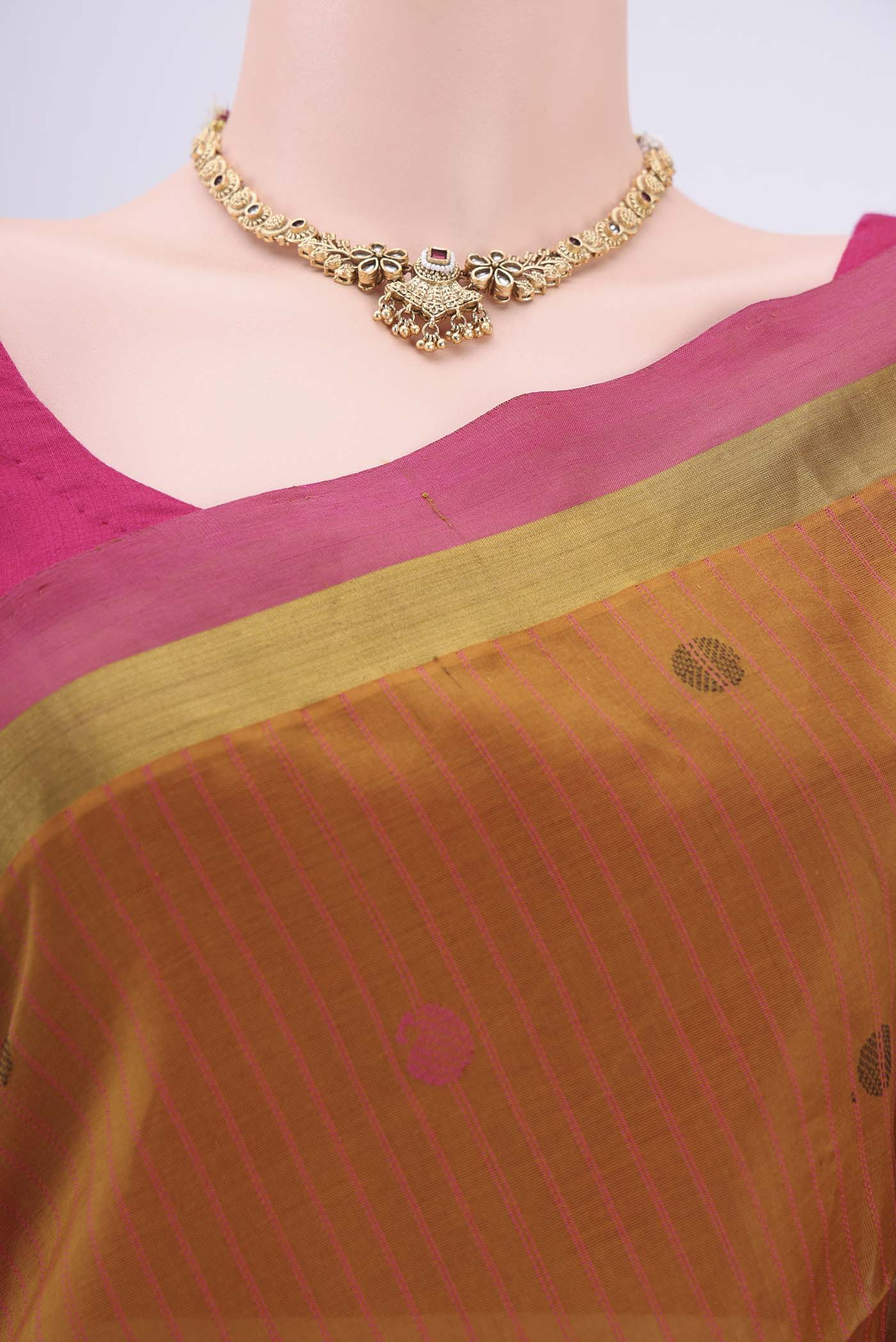 Mustard Coimbatore Silk Cotton Saree - Image 2