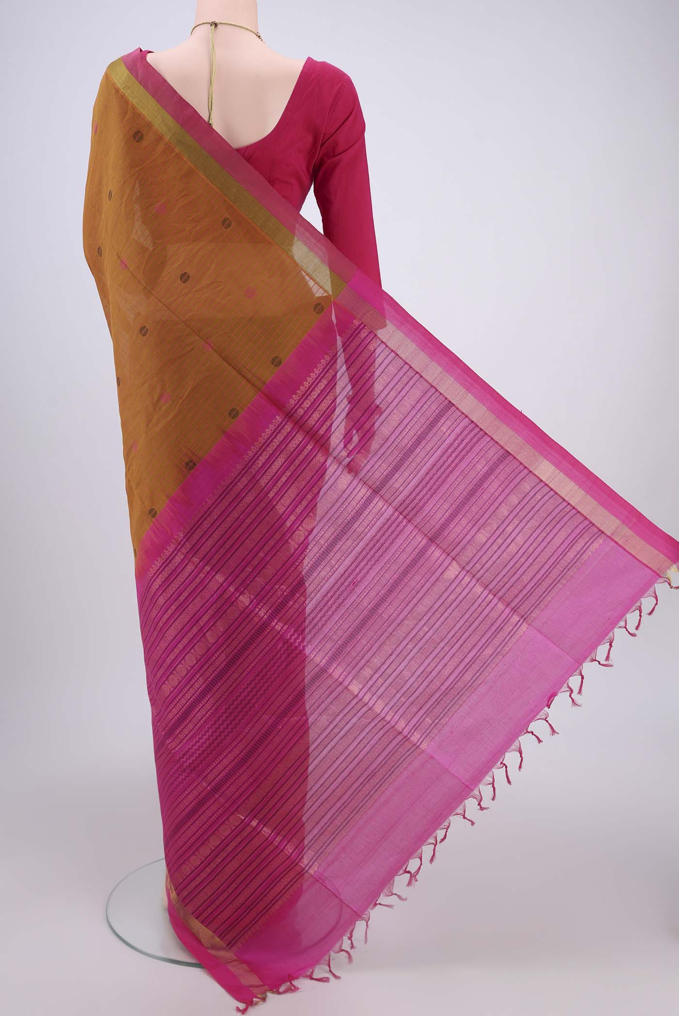 Mustard Coimbatore Silk Cotton Saree - Image 3