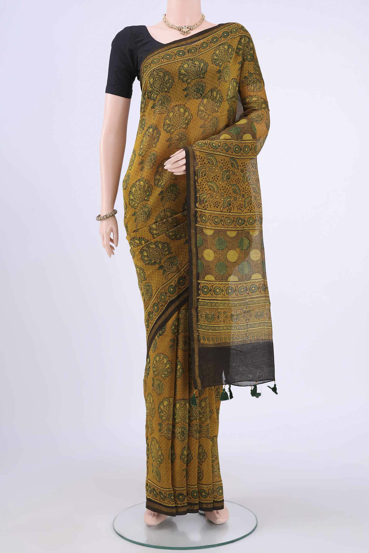 Mustard Cotton Saree