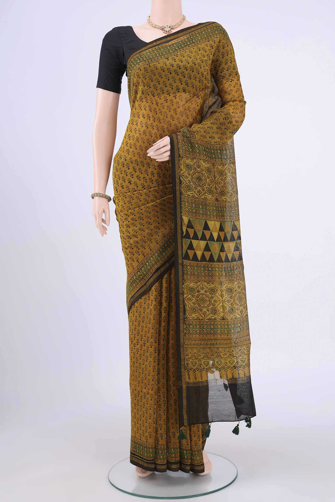 Mustard Cotton Saree