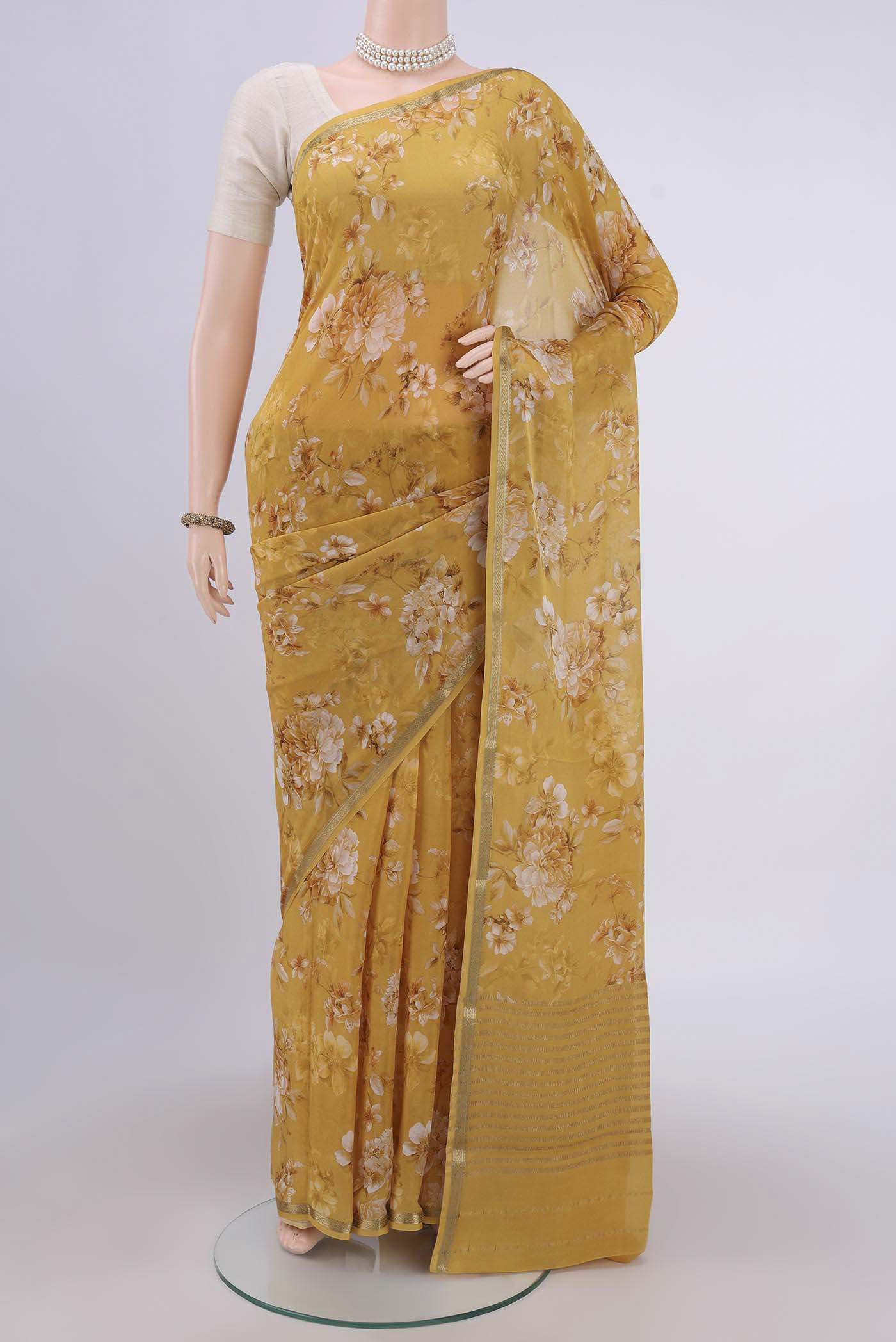 Mustard Crepe Saree