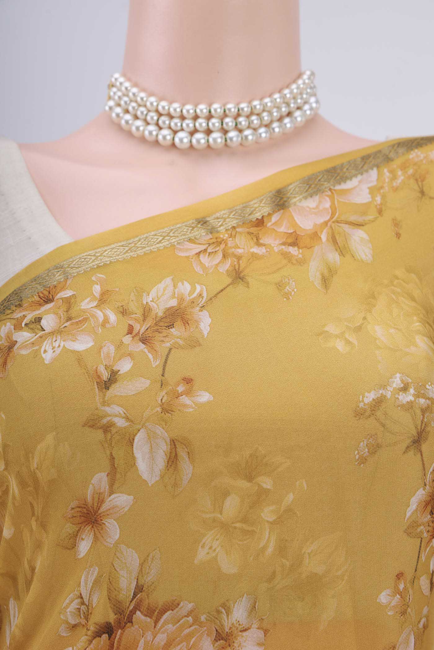 Mustard Crepe Saree - Image 2