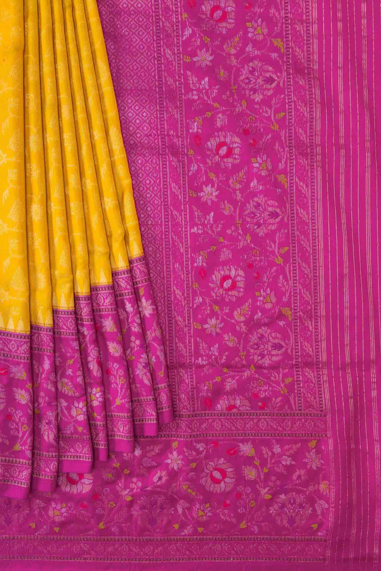 Pure Silk Pure Zari Mustard Dual Tone Banarasi Saree - Image 2
