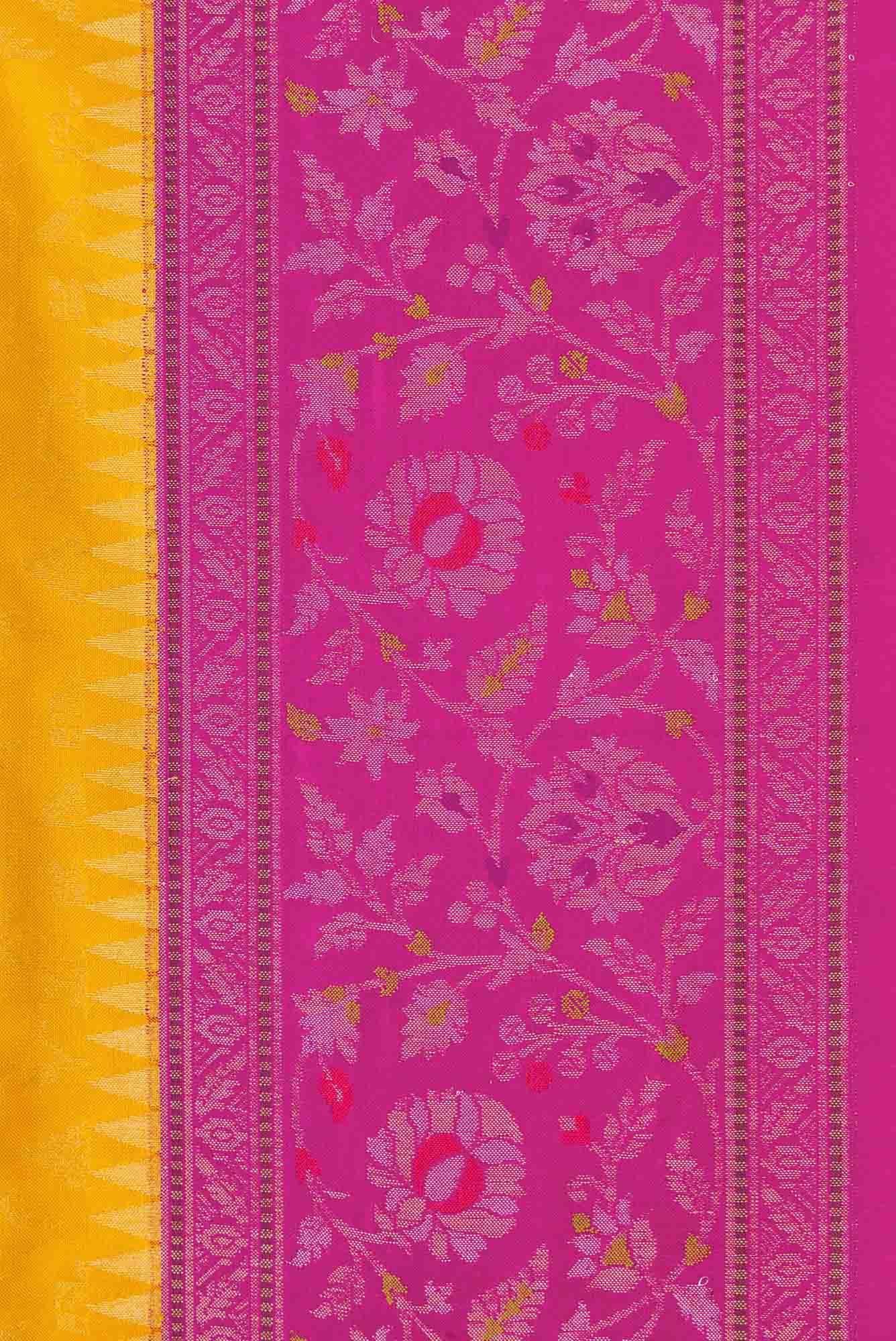 Pure Silk Pure Zari Mustard Dual Tone Banarasi Saree - Image 5