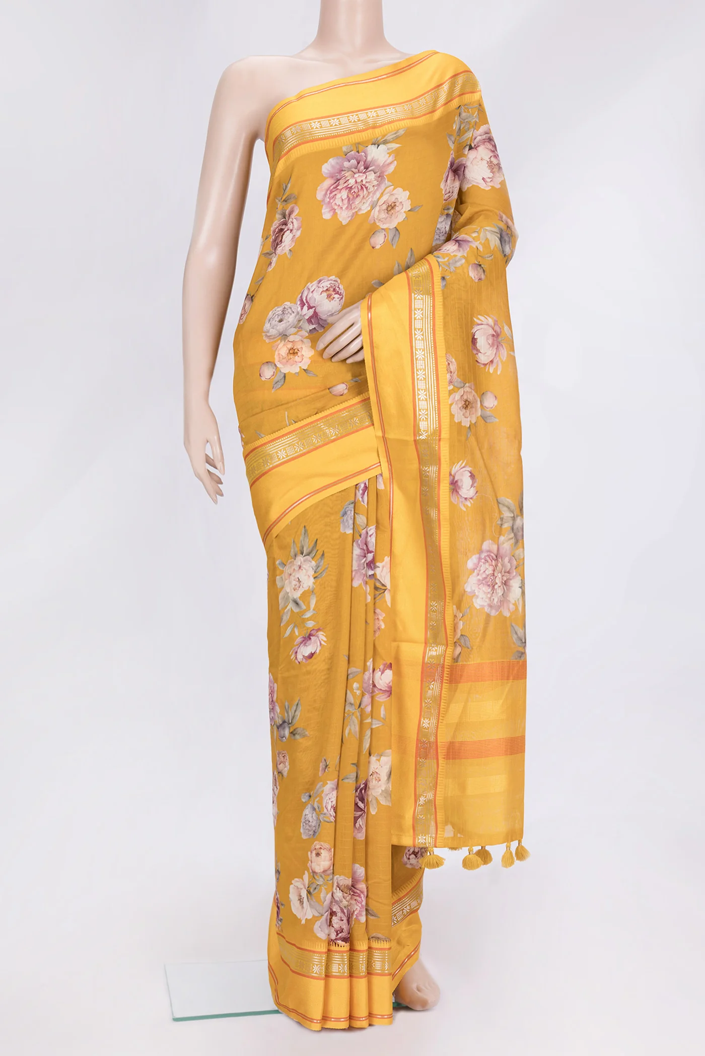 Mustard Chanderi Silk Cotton Saree