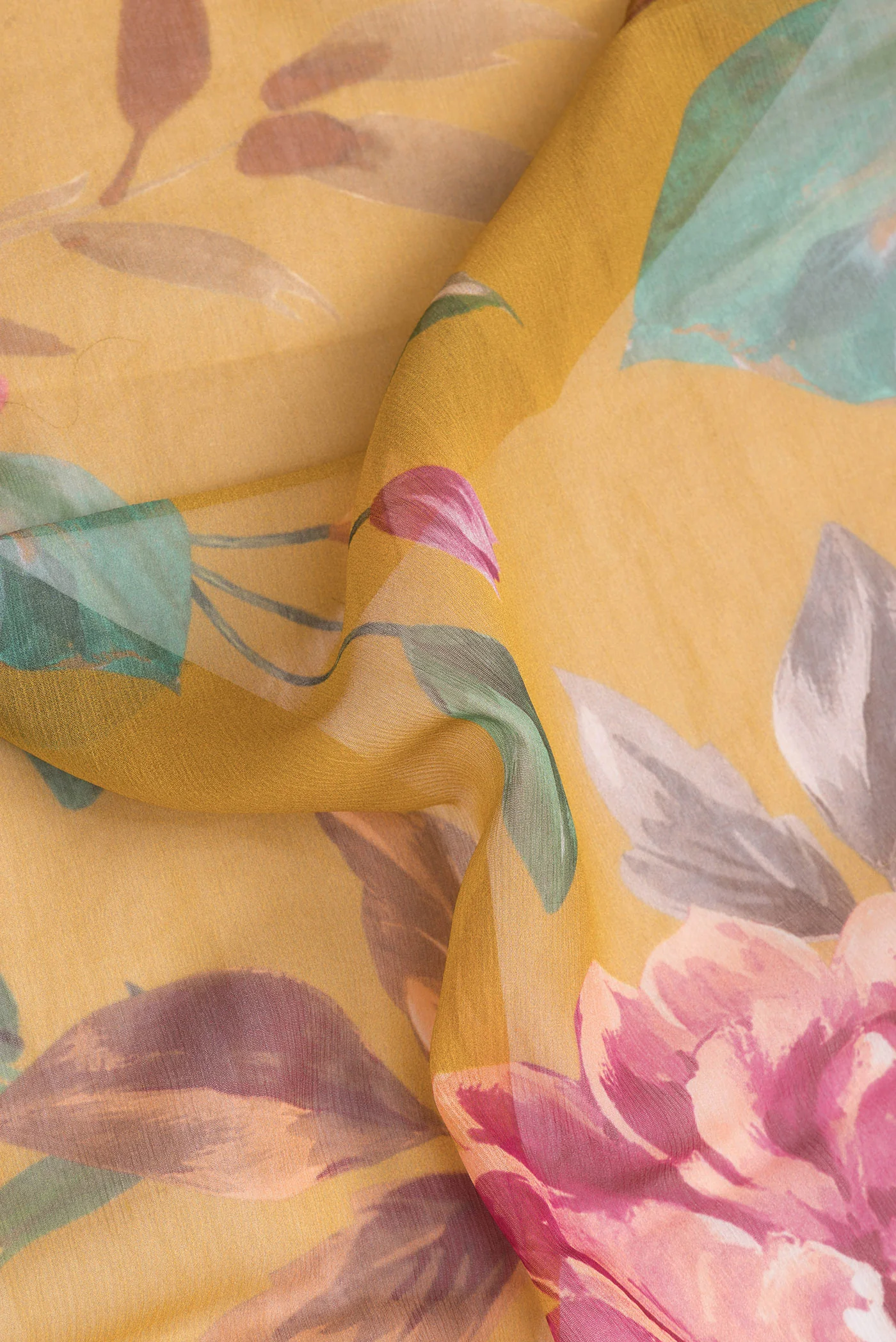 Mustard Mysore Chiffon Saree - Image 2