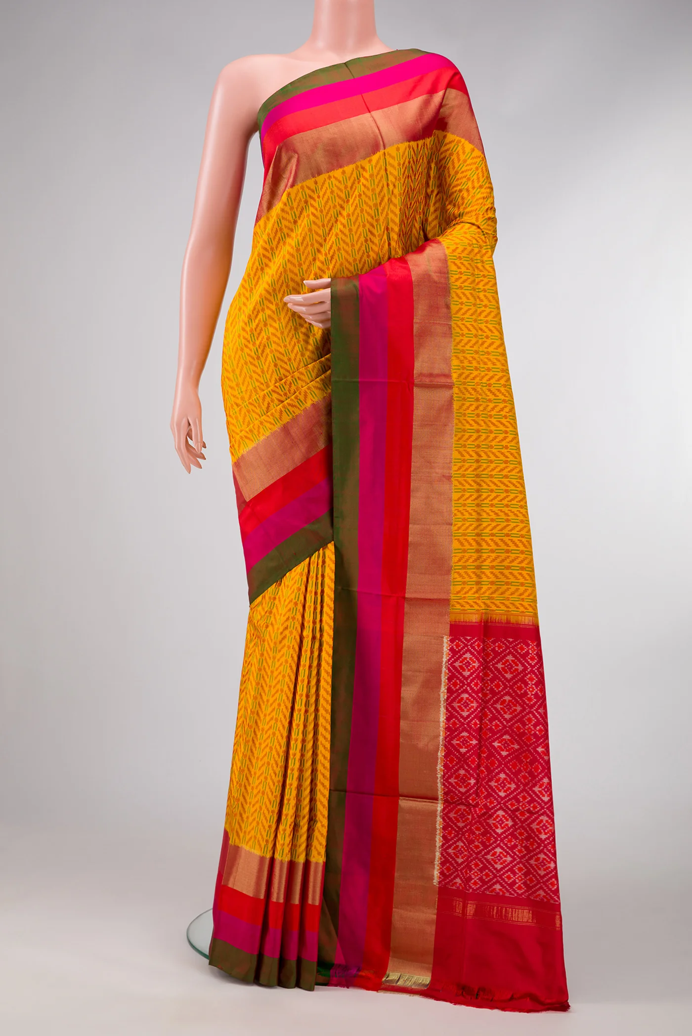 Mustard Pochampally Silk Saree