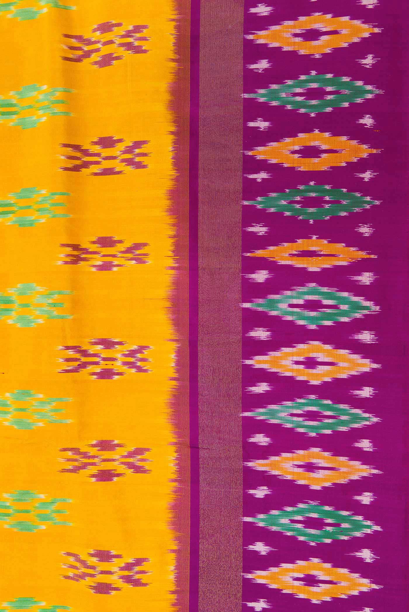 Yellow Pochampally Silk Saree - Image 3
