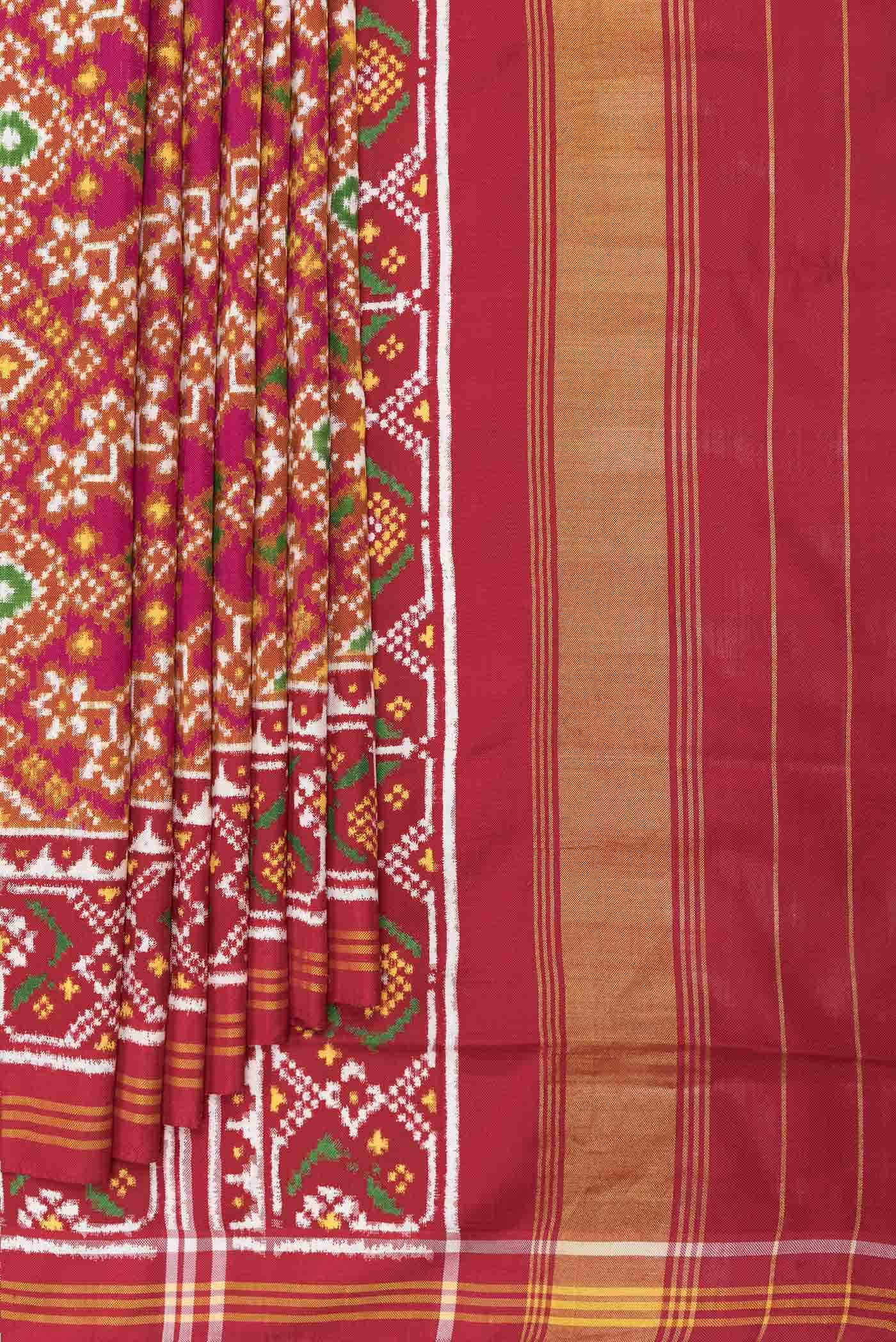 Pure Silk Pure Zari Mustard Dual Tone Double Ikat Saree - Image 2