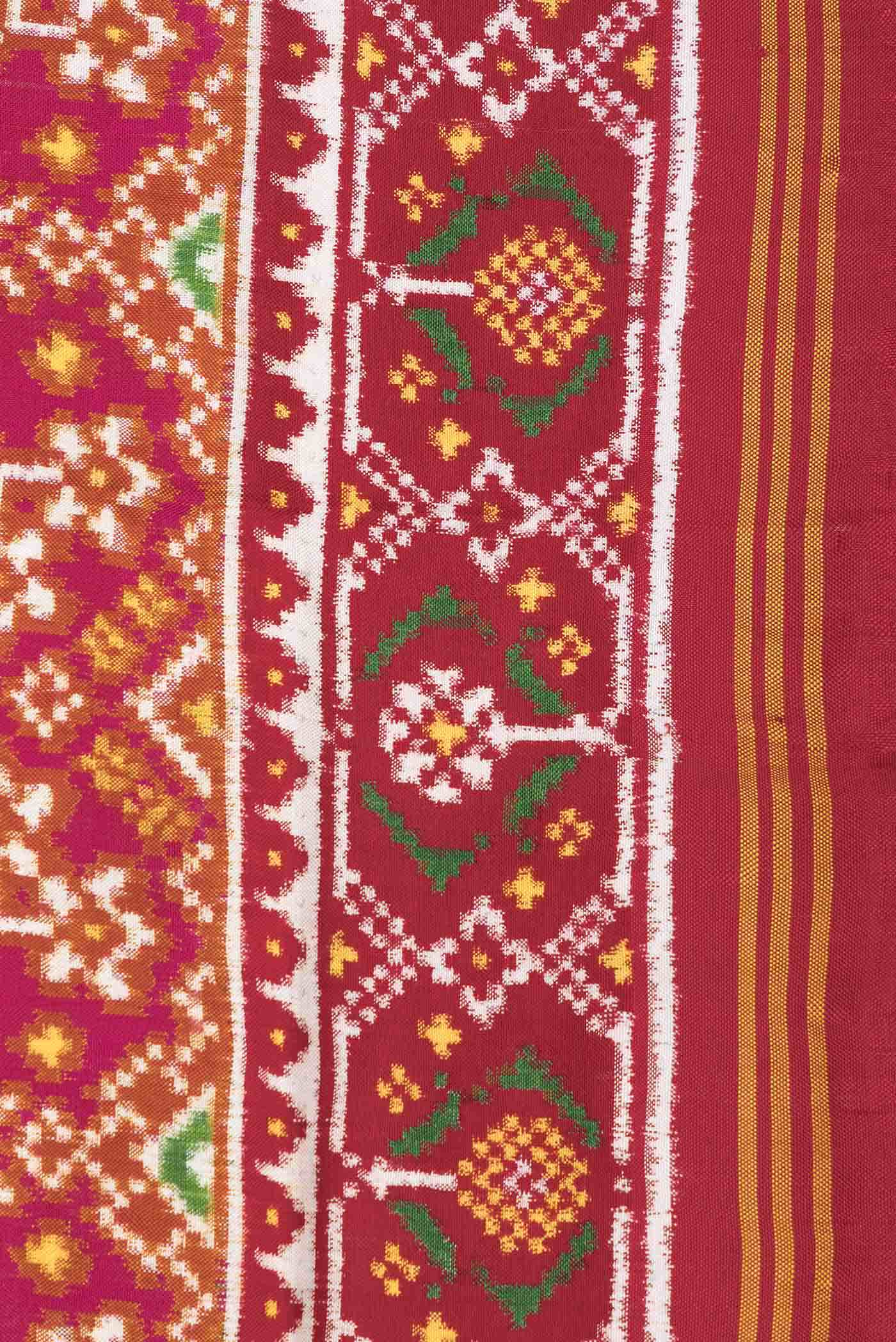 Pure Silk Pure Zari Mustard Dual Tone Double Ikat Saree - Image 6
