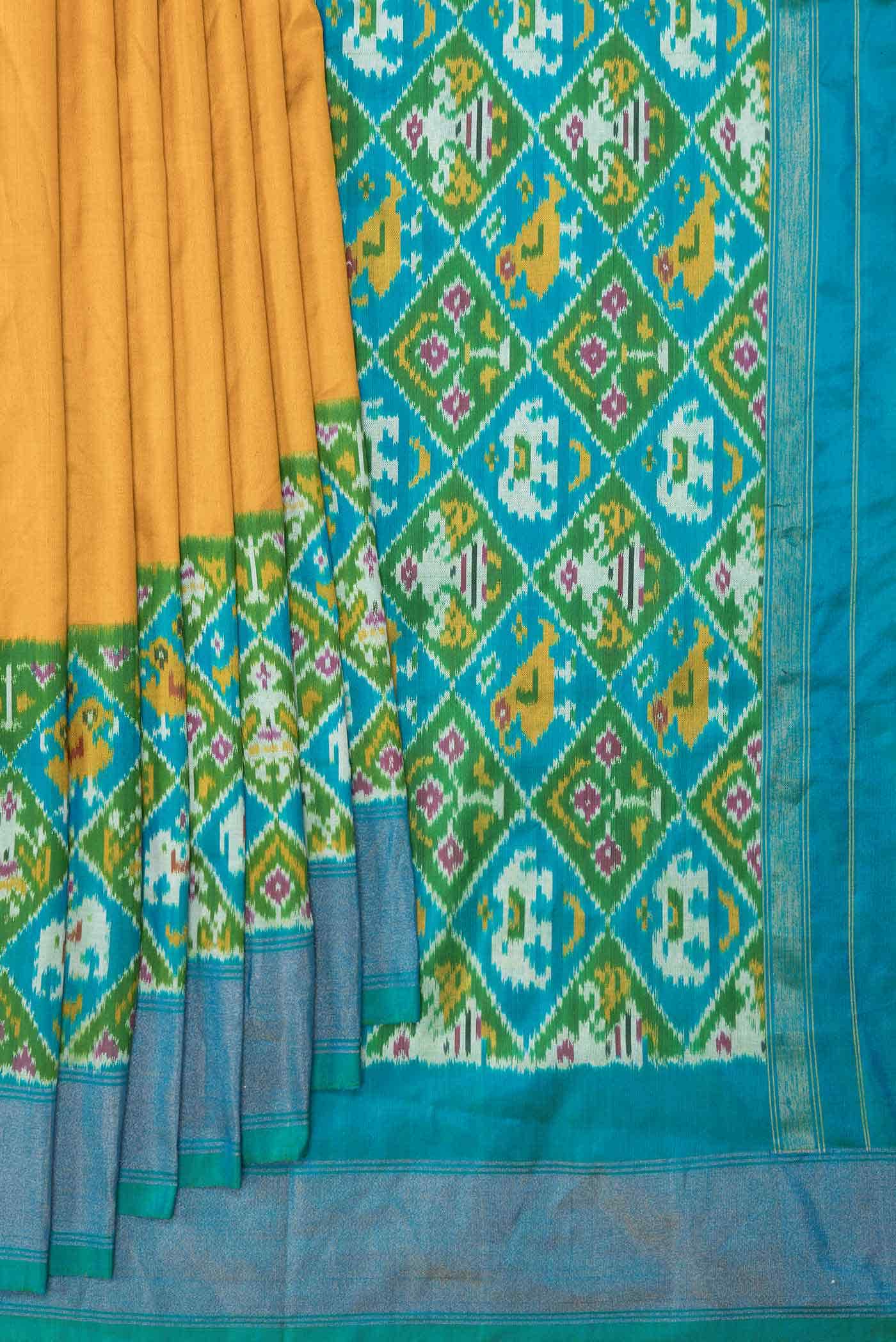 Mustard Dual Tone Double Ikat Saree - Image 2
