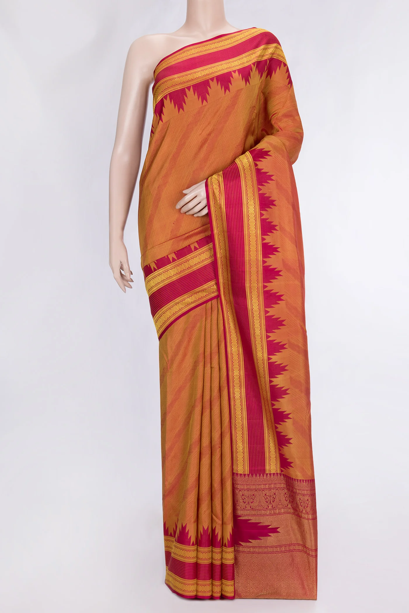 Mustard with Pink Color Kanchipuram Silk Saree