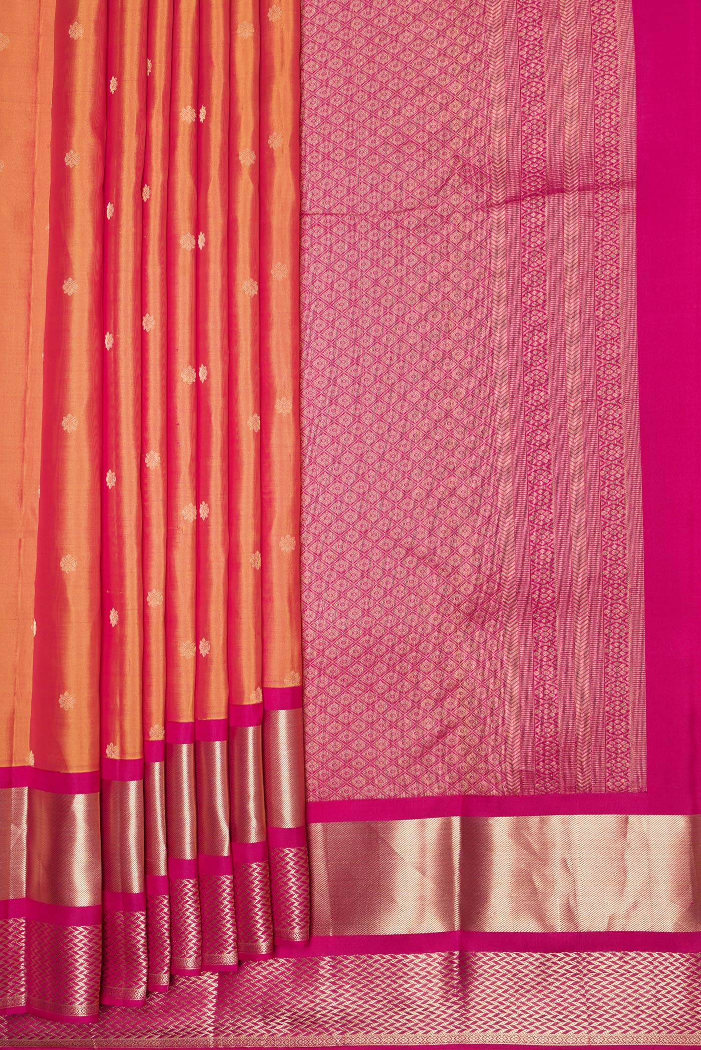 Mustard with pink Color Kanchipuram Silk Saree - Image 4