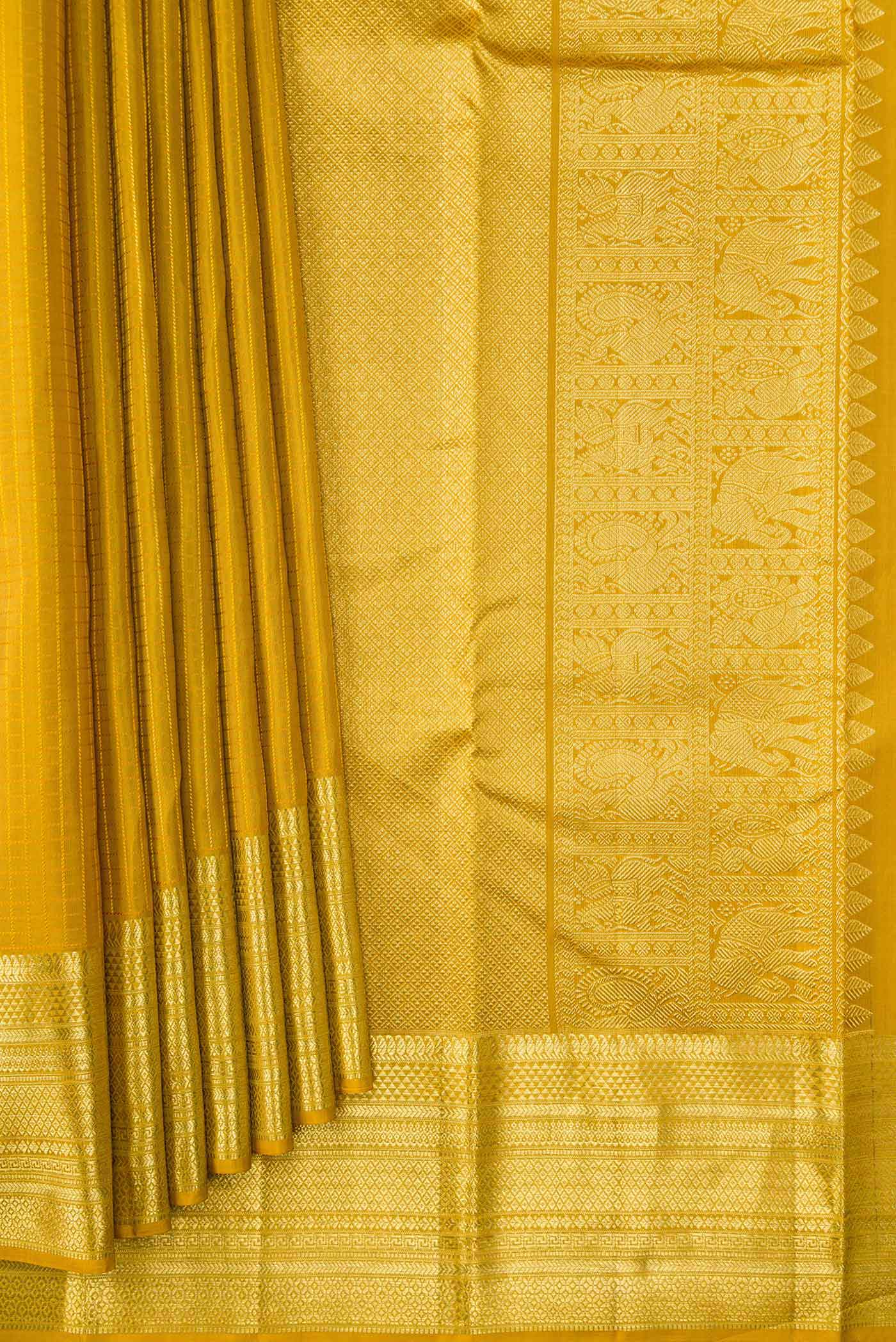 Mustard Dual Tone Kanchipuram Silk Saree - Image 4