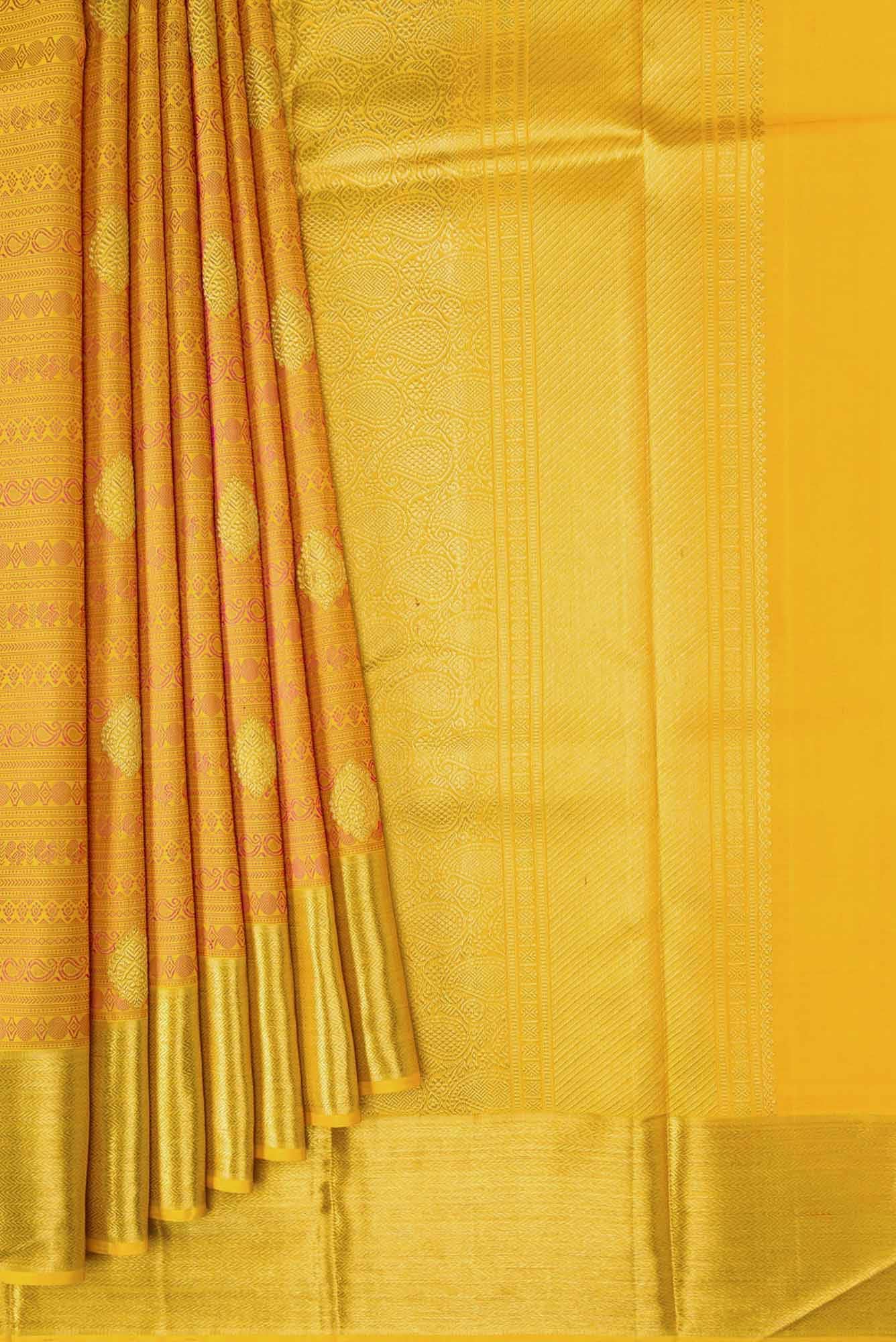 Pure Silk Pure Zari Mustard Dual Tone Kanjivaram Saree - Image 2
