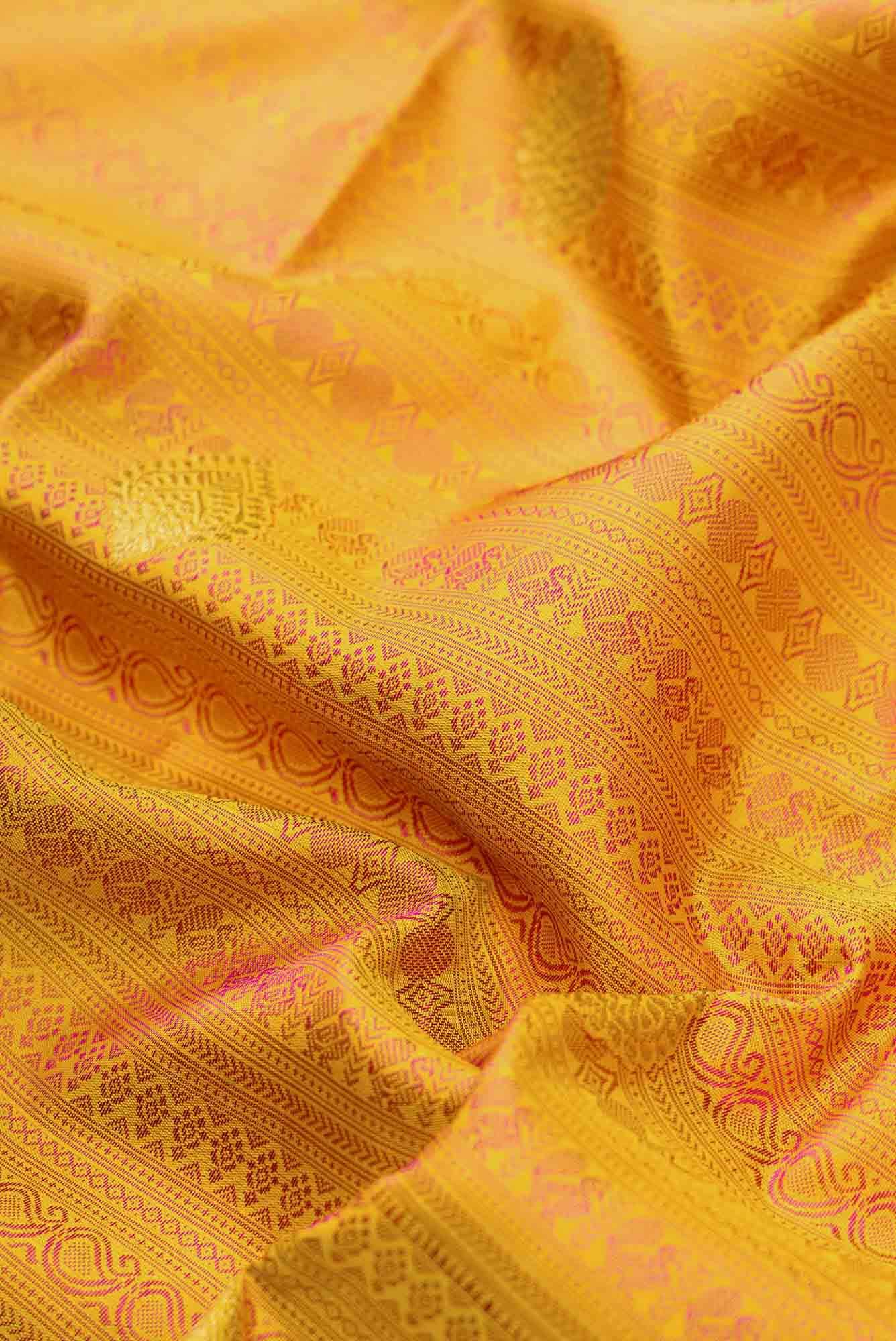 Pure Silk Pure Zari Mustard Dual Tone Kanjivaram Saree - Image 3