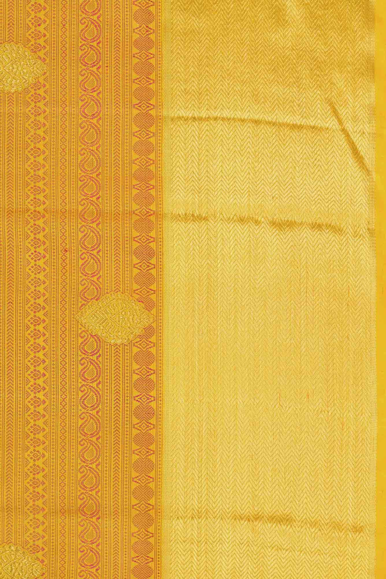 Pure Silk Pure Zari Mustard Dual Tone Kanjivaram Saree - Image 5