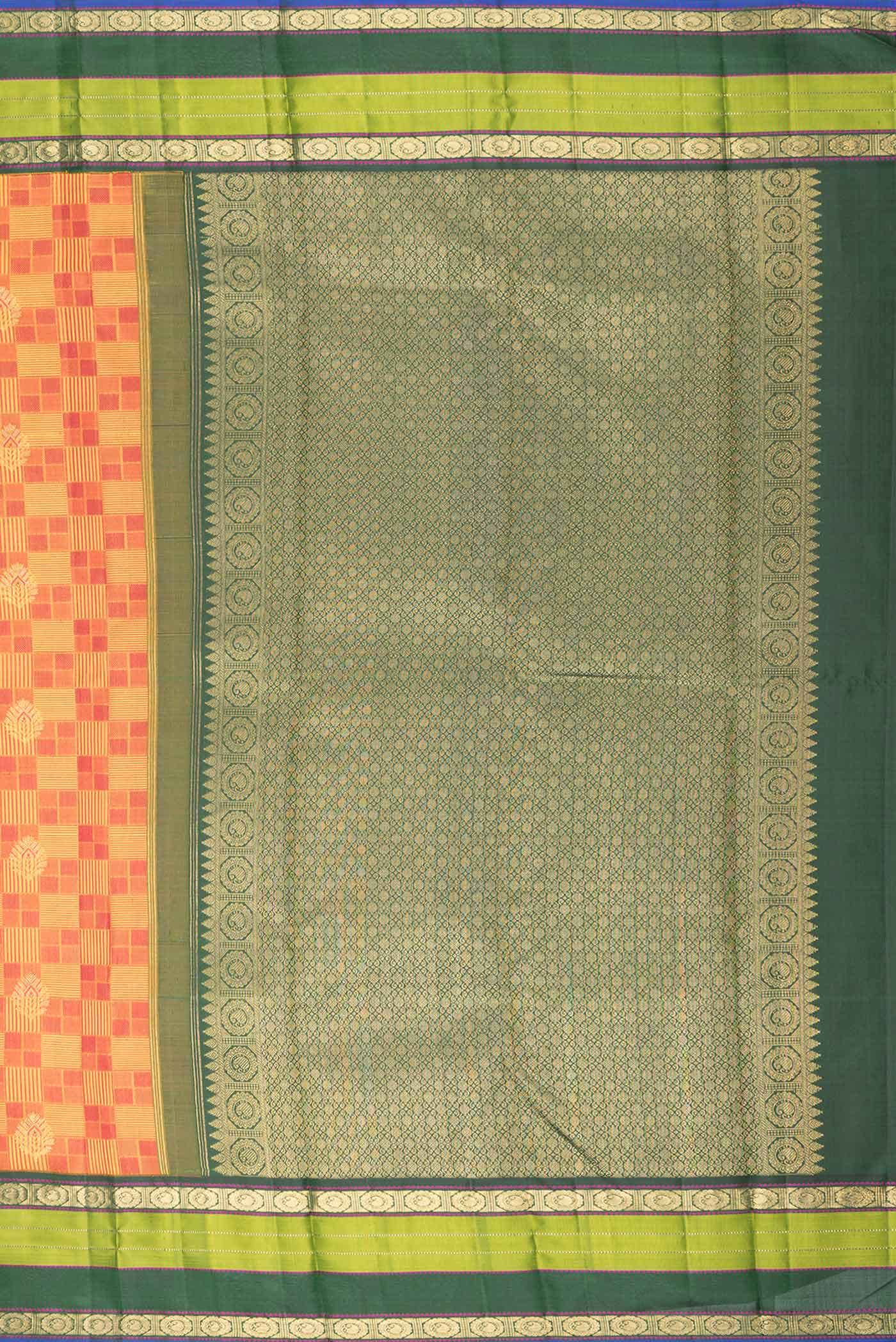 Pure Silk Pure Zari Mustard Dual Tone Kanchipuram Saree - Image 5