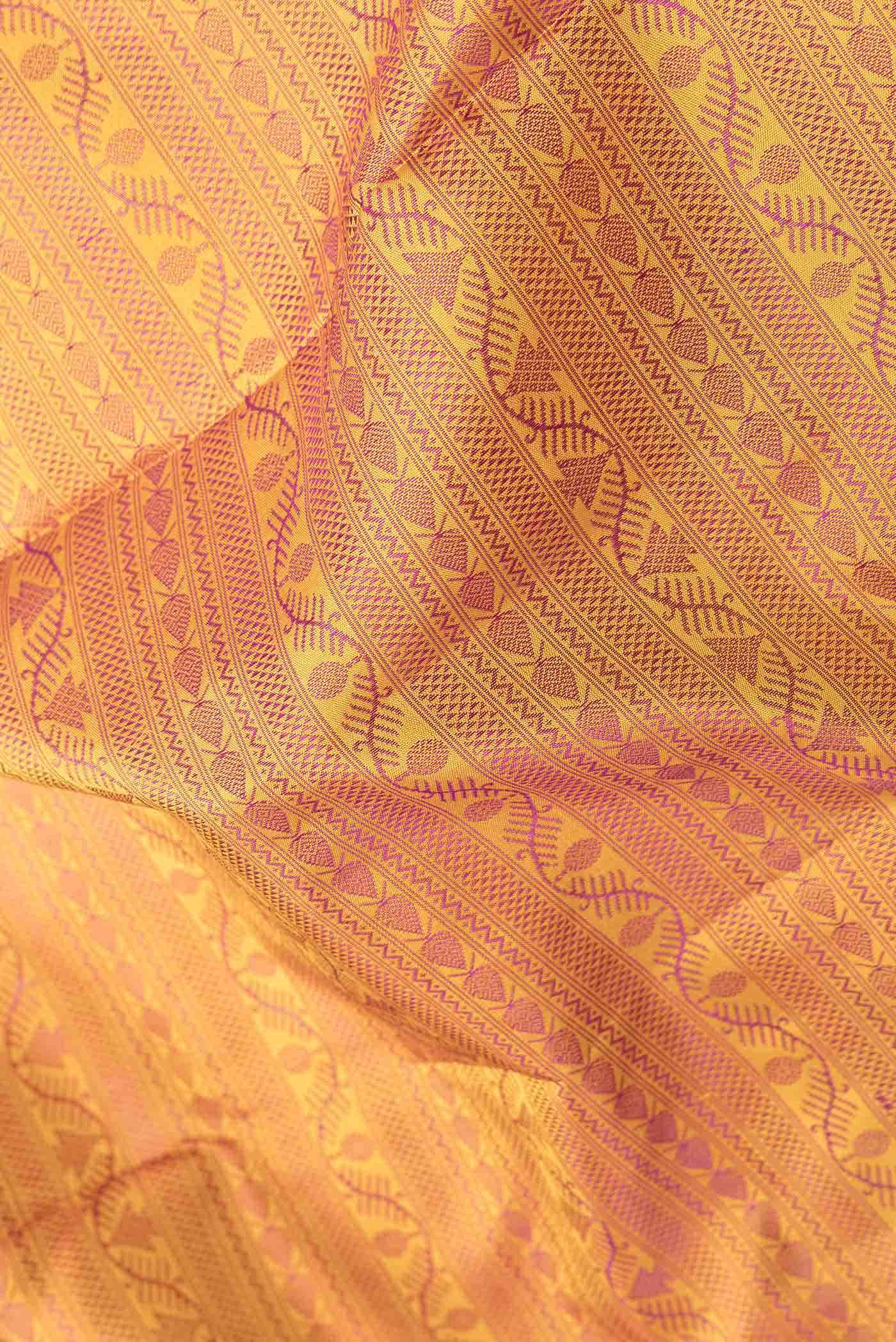 Pure Silk Pure Zari Mustard Dual Tone Kanchipuram Saree - Image 3
