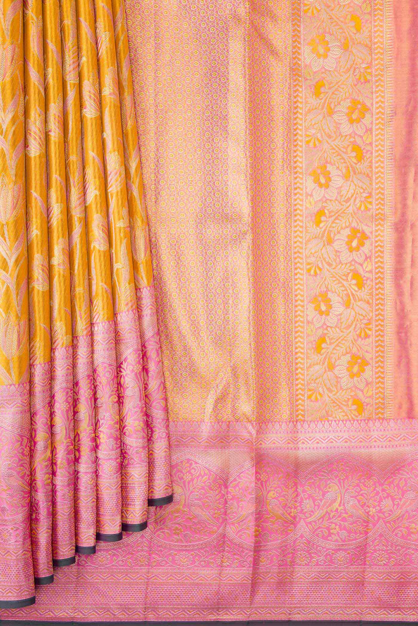 Mustard Dual Tone Kanjivaram Tissue Silk Saree - Image 4