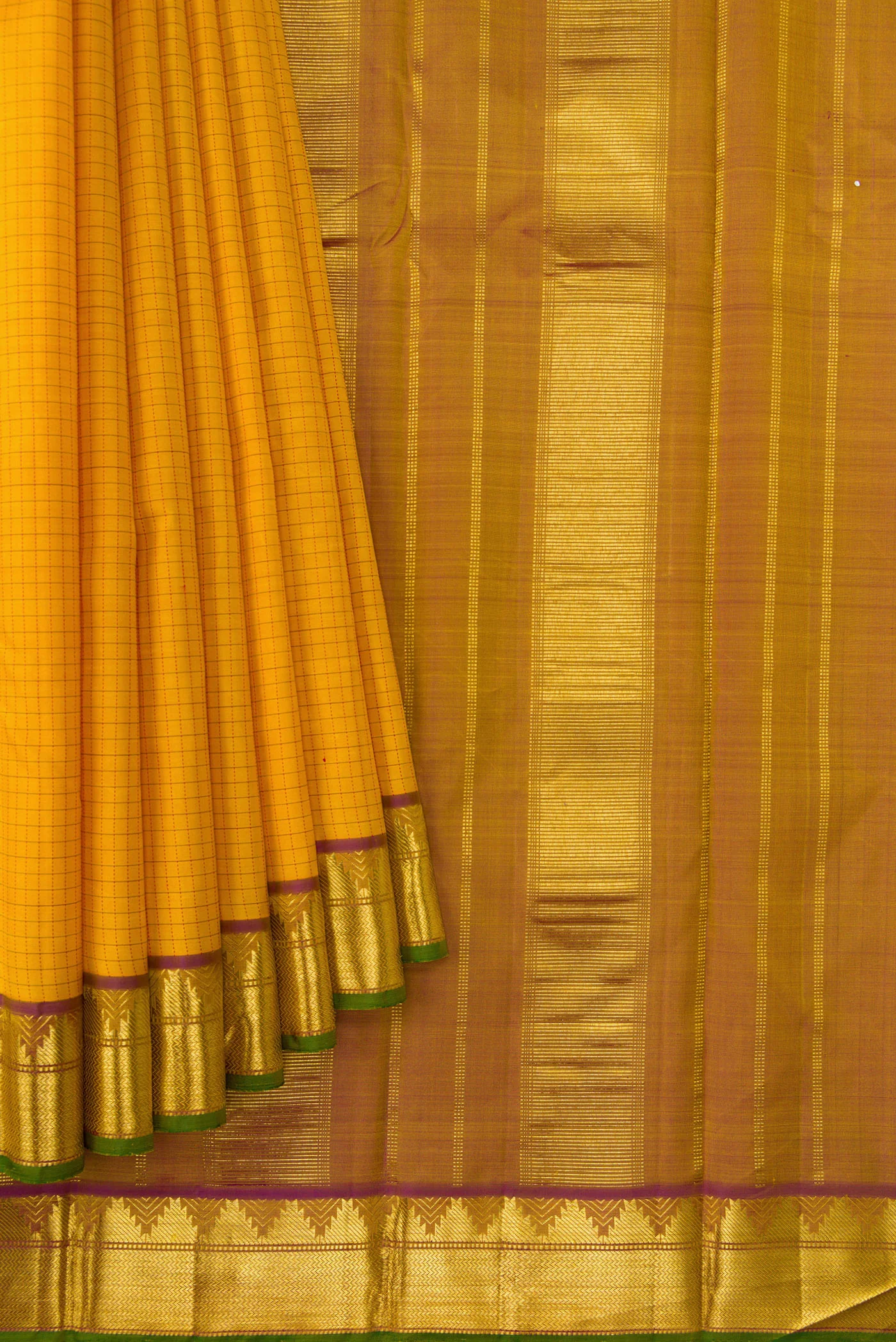 Pure Silk Pure Zari Yellow Kanjivaram Saree - Image 4