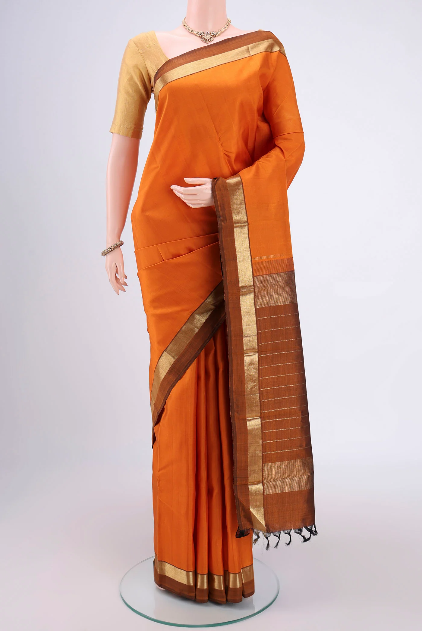 Brick Orange Kanjivaram Silk Saree