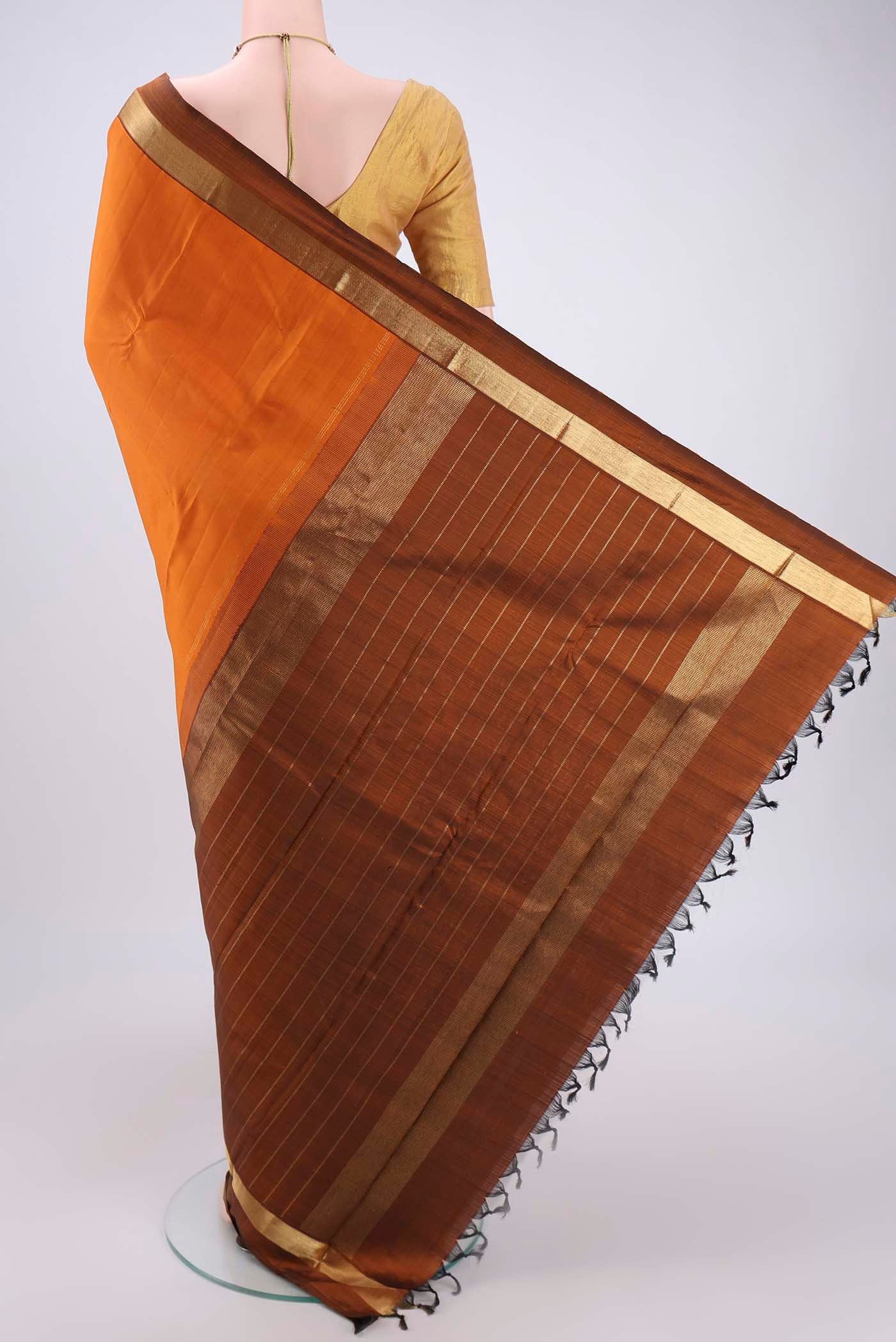 Brick Orange Kanjivaram Silk Saree - Image 3