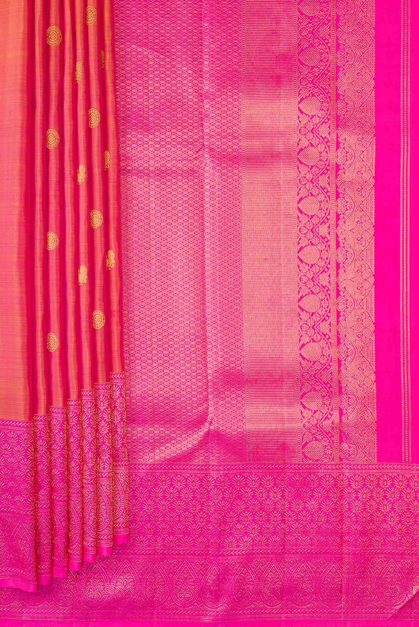 Pink with Yellow Color Kanjivaram Silk Saree - Image 4