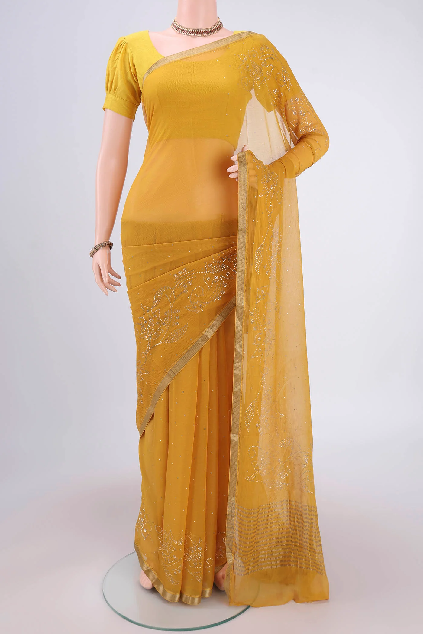 Mustard Dual Tone Mysore Chiffon Saree