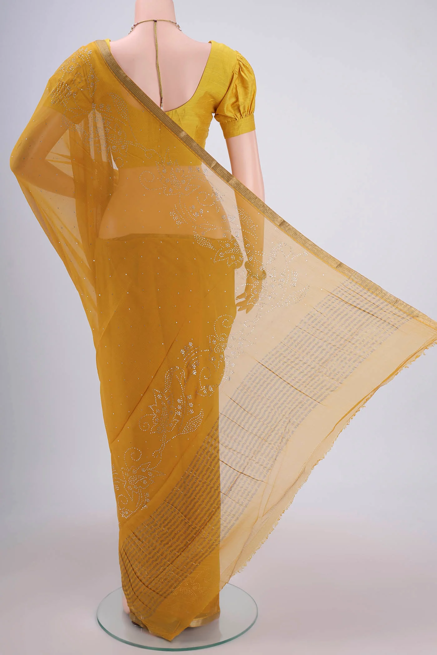 Mustard Dual Tone Mysore Chiffon Saree - Image 3