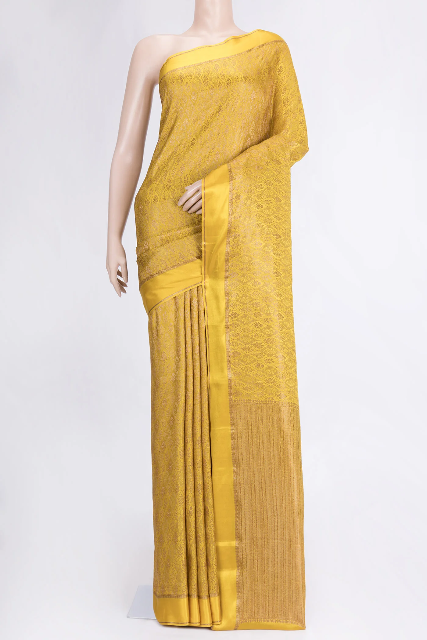Mustard Mysore Crepe Saree