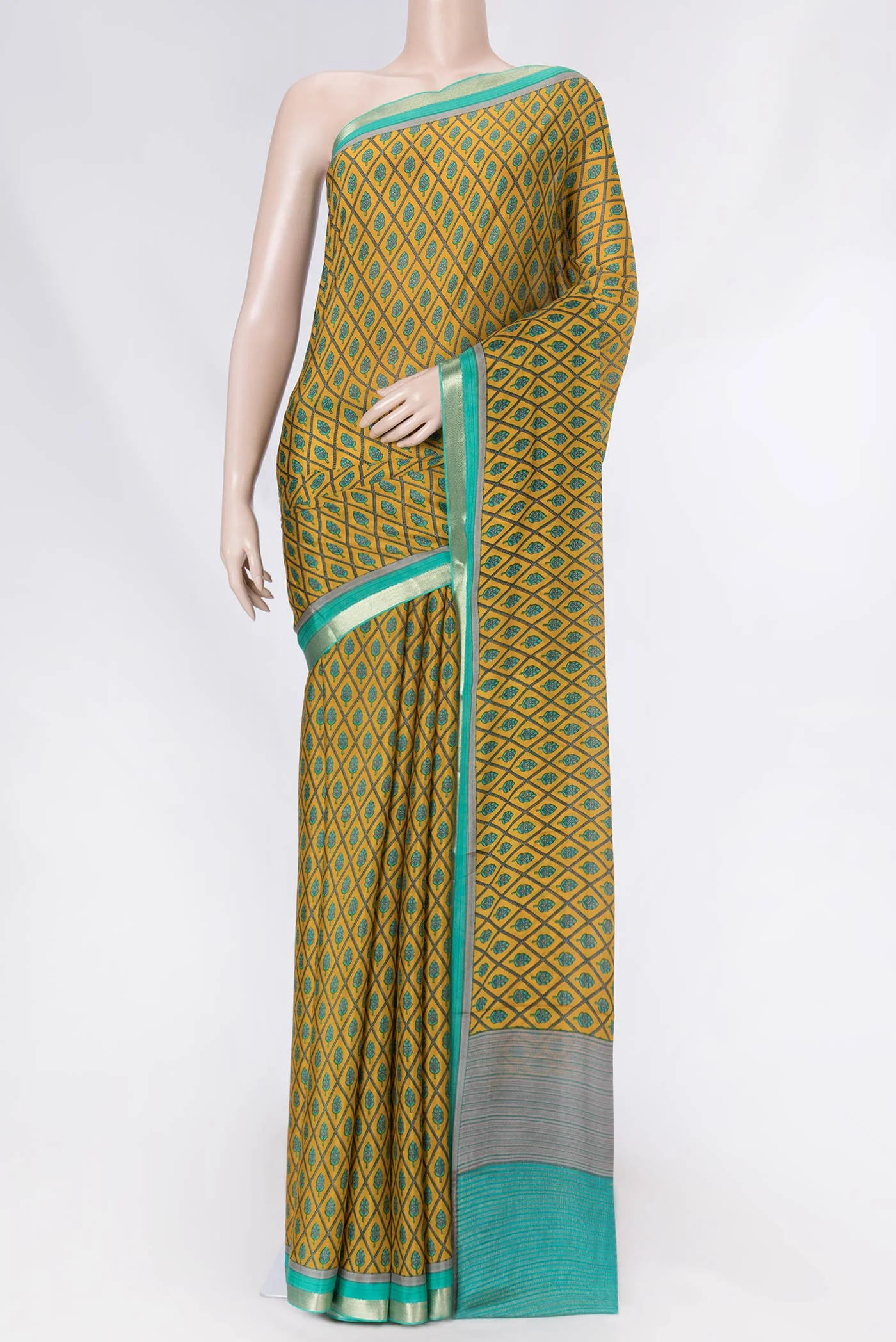Mustard Dual Tone Mysore Crepe Saree