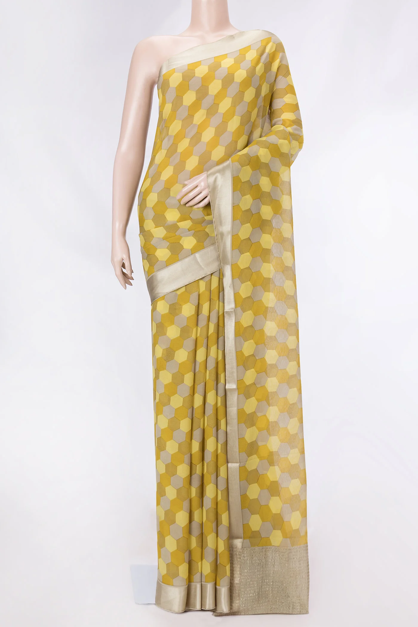 Mustard Dual Tone Mysore Crepe Saree