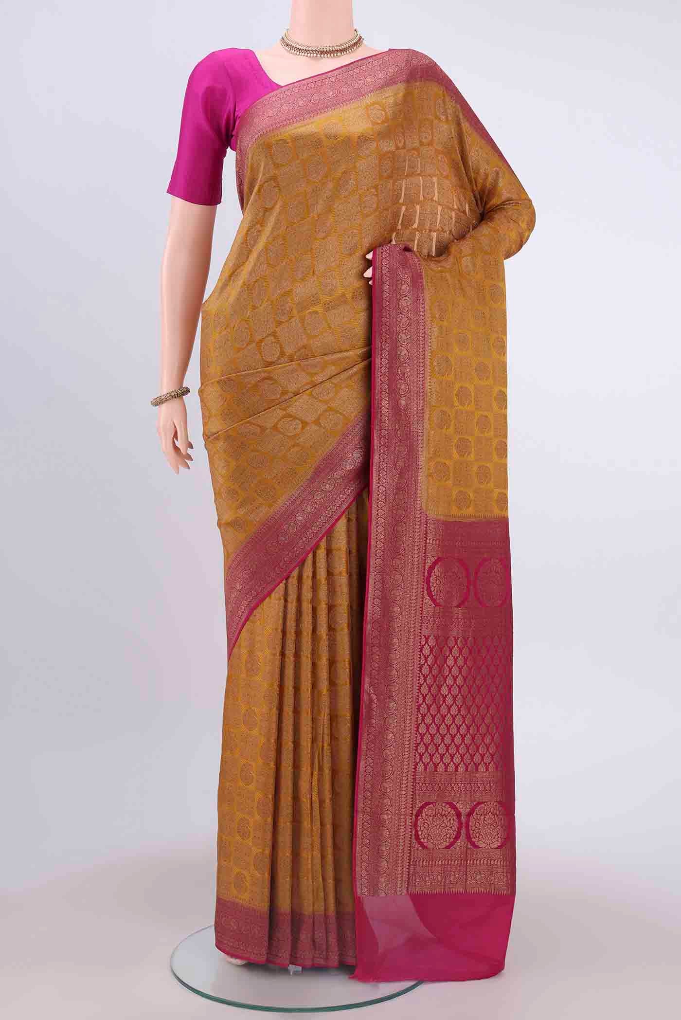 Mustard Dual Tone Mysore Crepe Saree