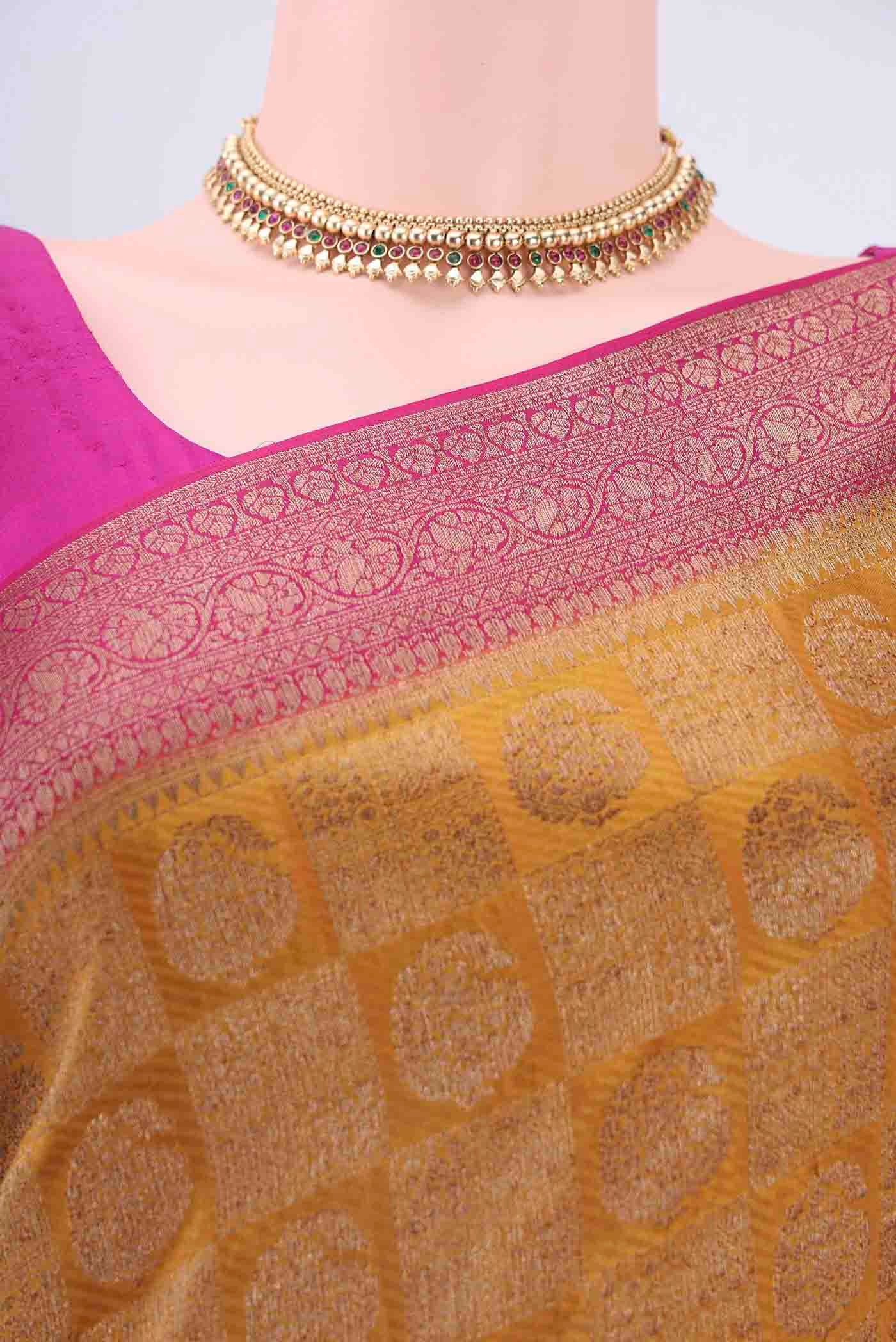 Mustard Dual Tone Mysore Crepe Saree - Image 2